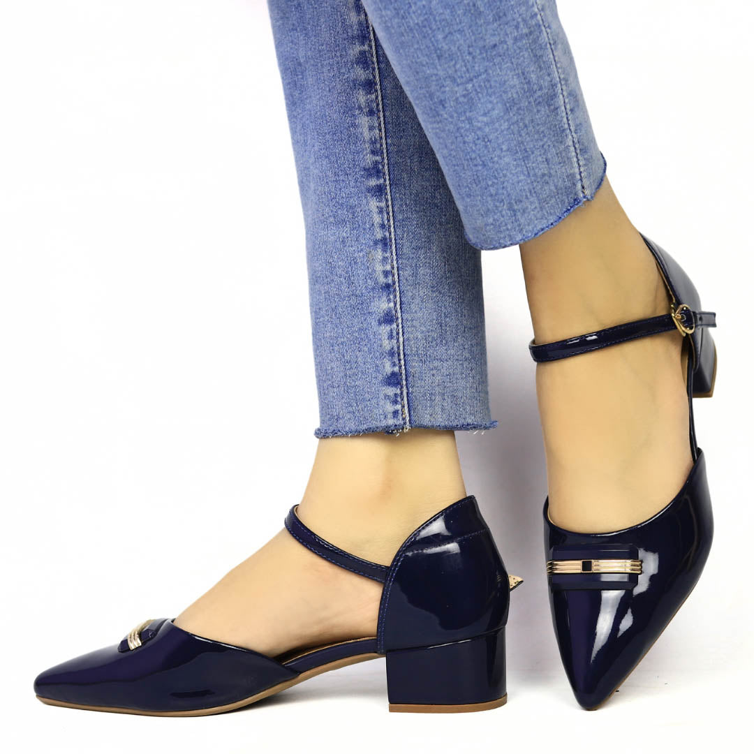 Navy Pointed Toe Block Heels - 8102102