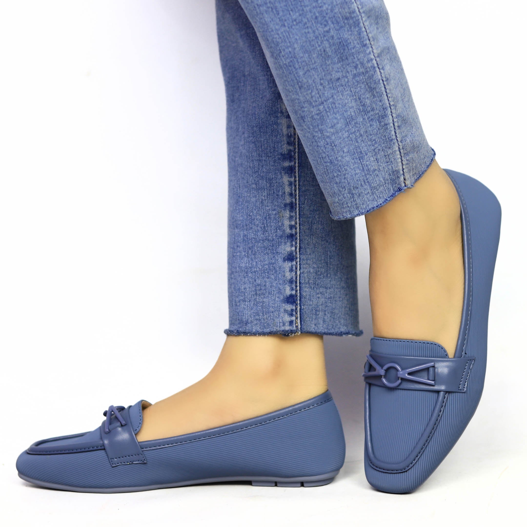 Blue Loafers with Metallic Buckle - 8006275