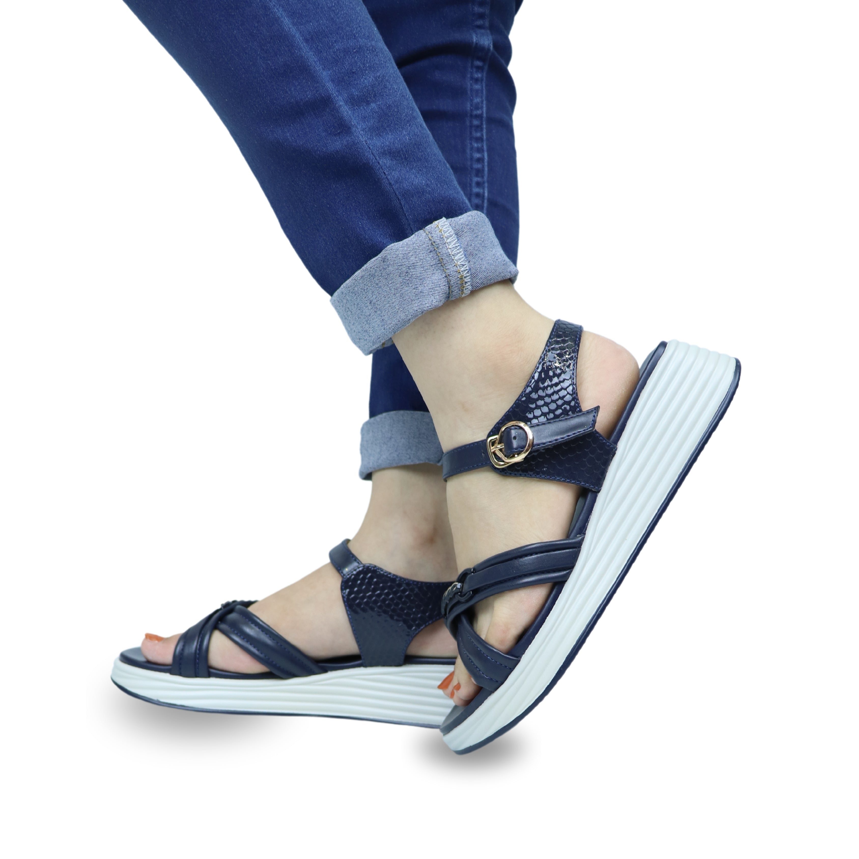 Ladies Platfrom Wedge Sandals / 8002208 Navy