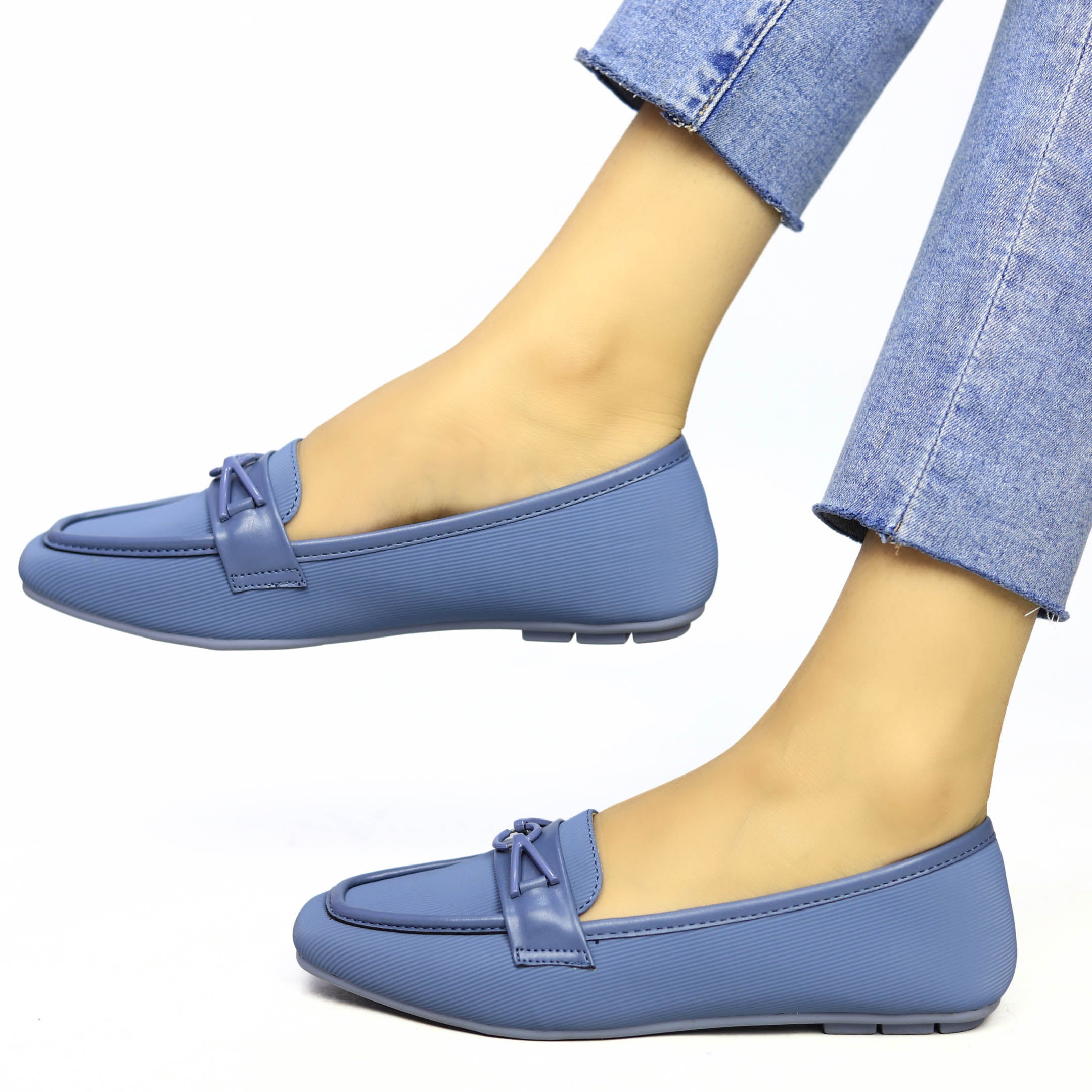 Blue Loafers with Metallic Buckle - 8006275