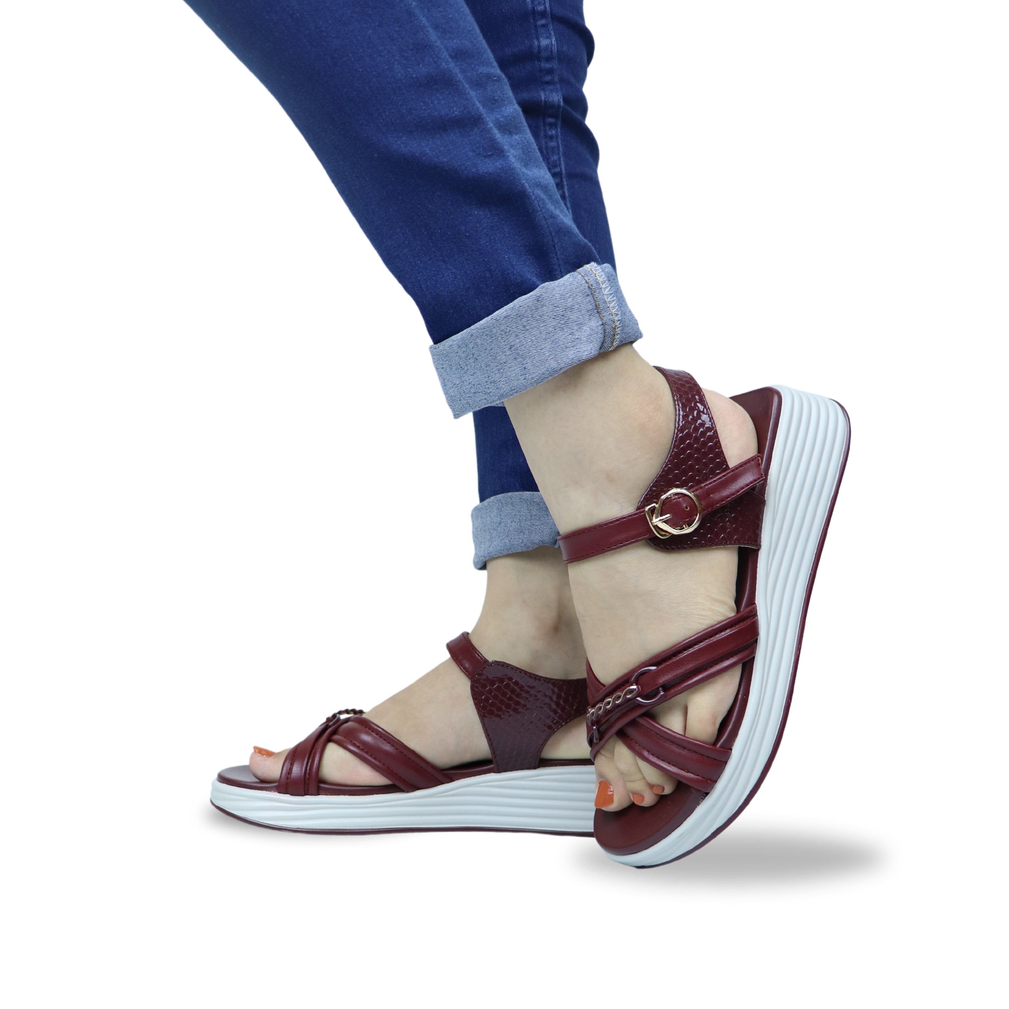 Ladies Wedge Sandals / 8002208  Maroon