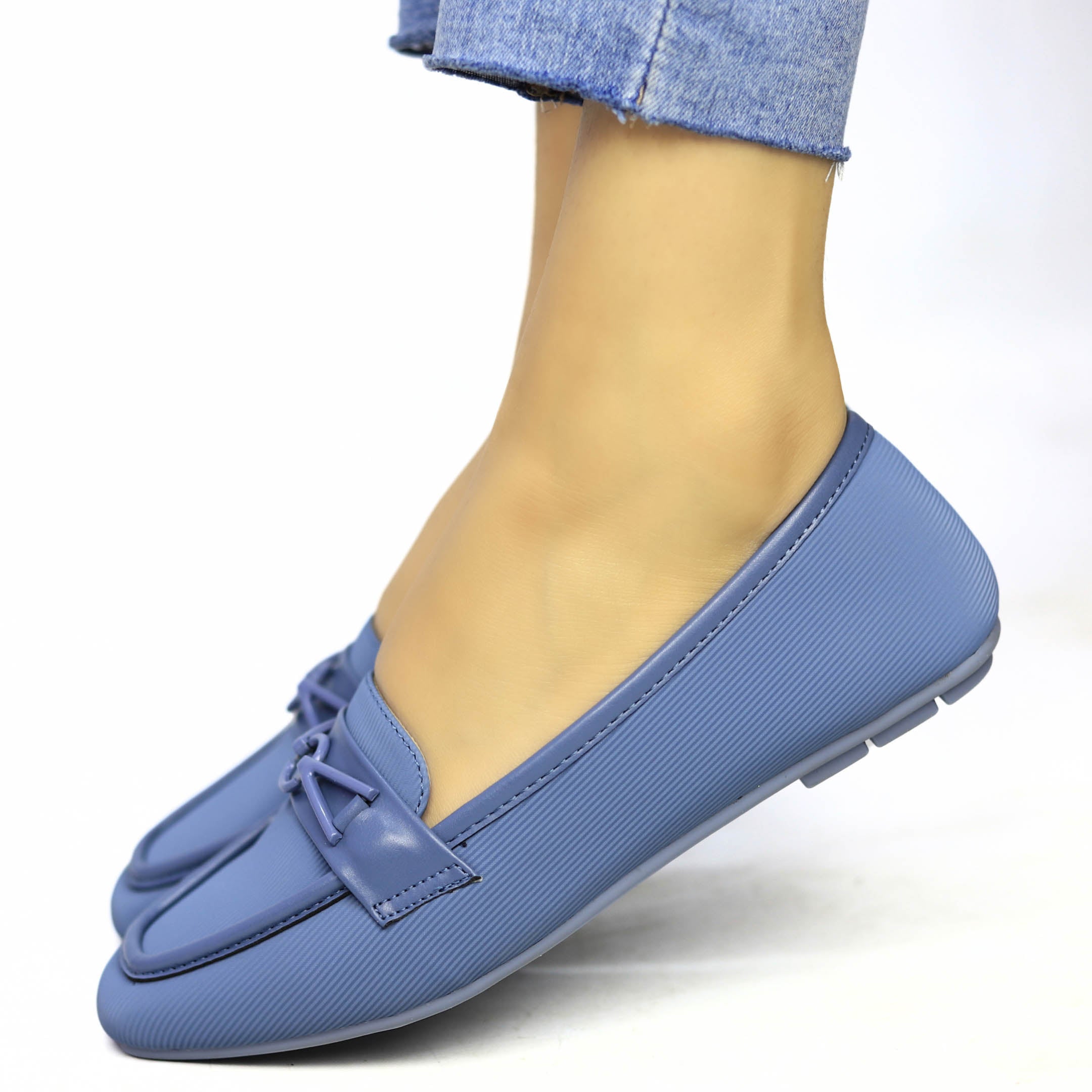 Blue Loafers with Metallic Buckle - 8006275