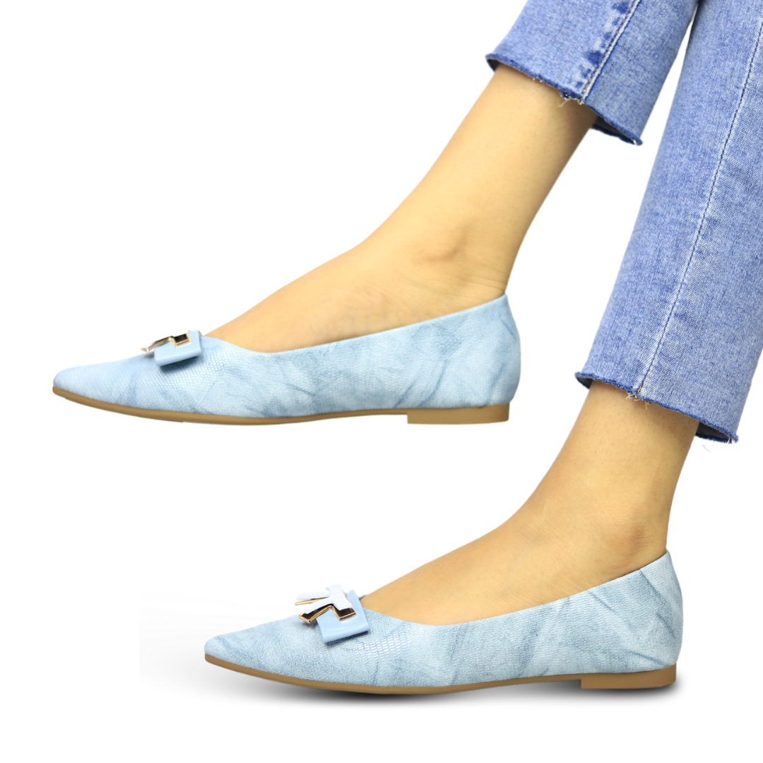 Sky Blue Bow Flat Shoes / 8006200