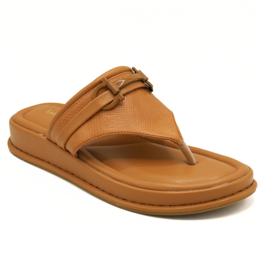 Tan Casual Leather Flip-Flops - 800177