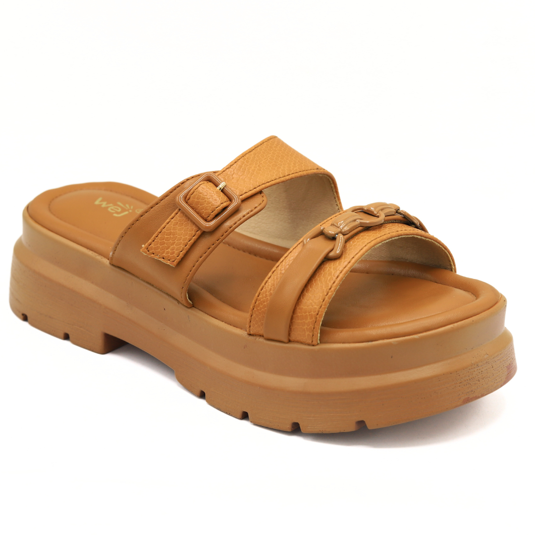 Women Chunky Sole Tan Slide Sandals - 8003301