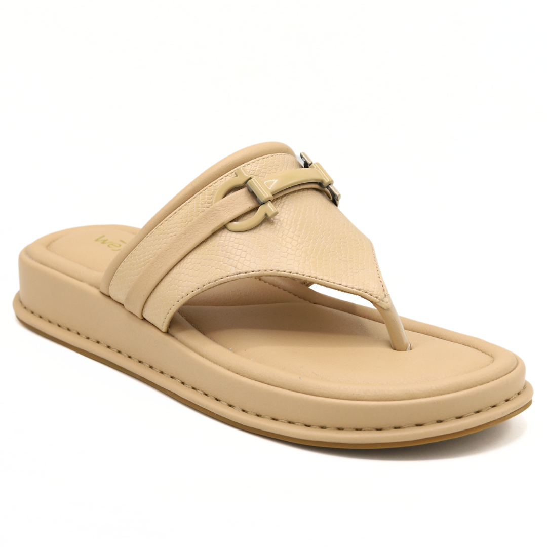 Beige Casual Leather Flip-Flops - 800177