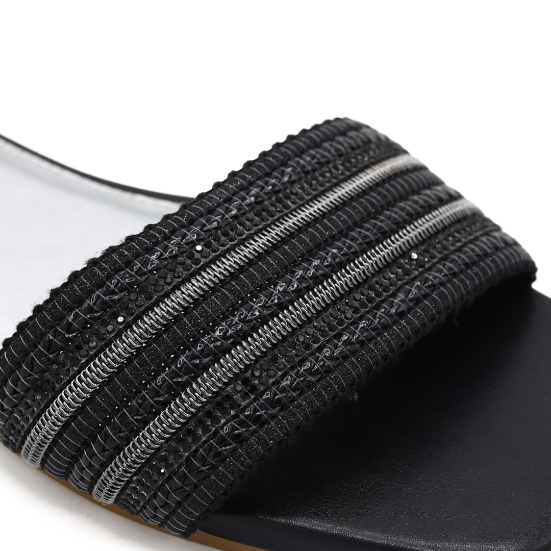 Black Stylish Formal Flat Slipper- 8003424