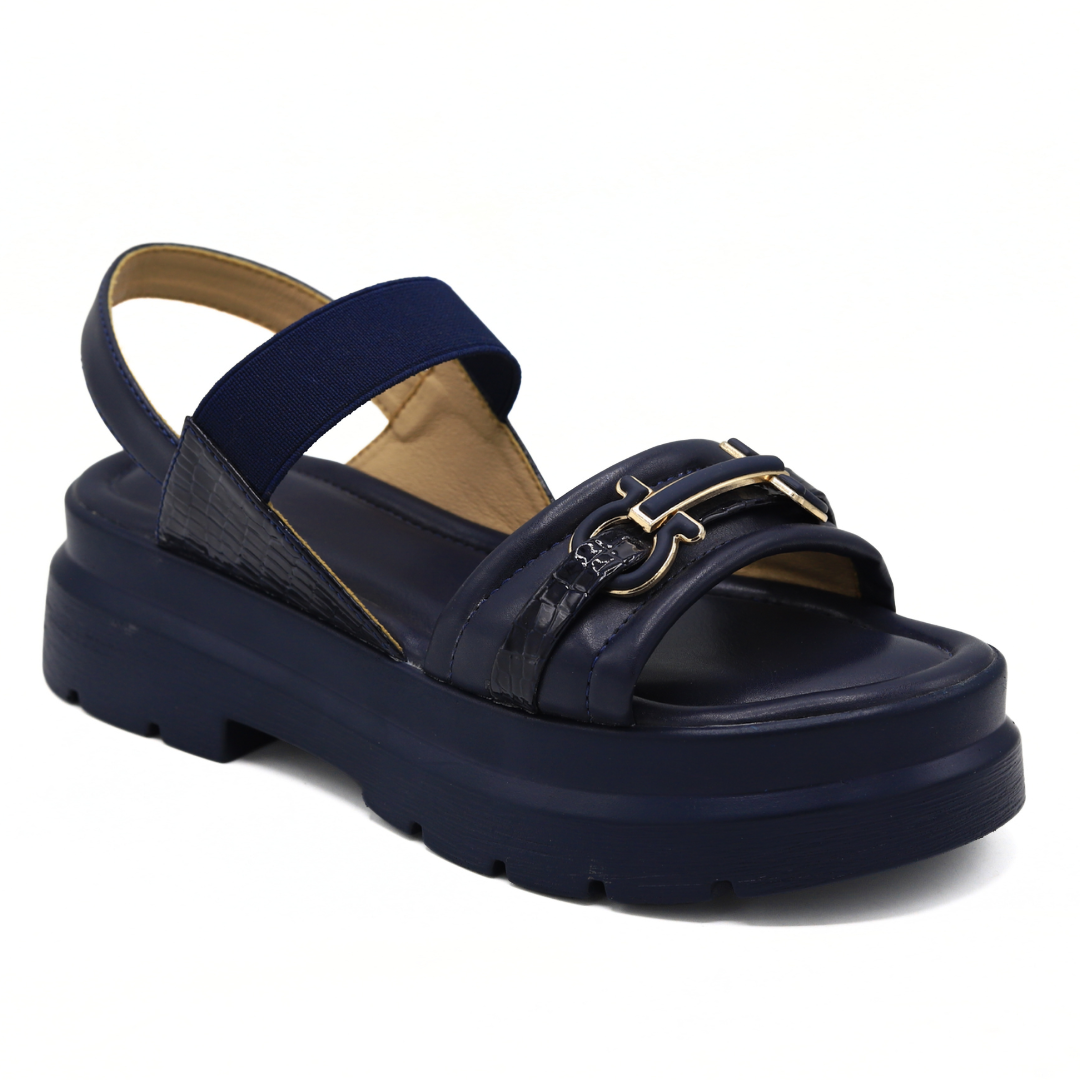 Navy Buckle Strap Platform Sandals - 8002198