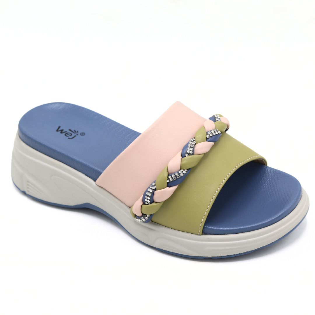 Blue Slip-On Wedge Sandals - 8003473