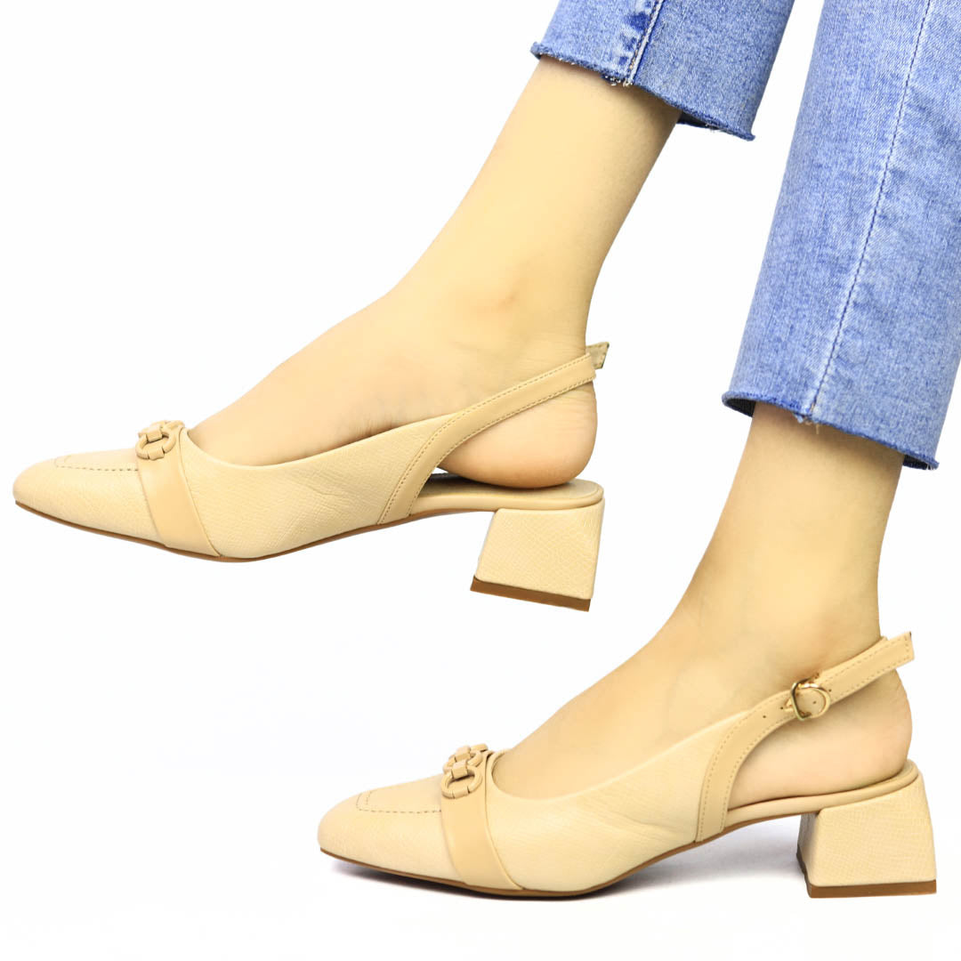 Beige SlingBack Block Heels-810293