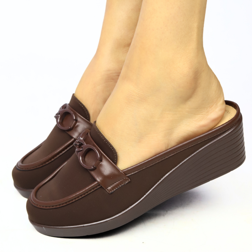 Half Open Wedges Shoes in Coffee Color - 8007197