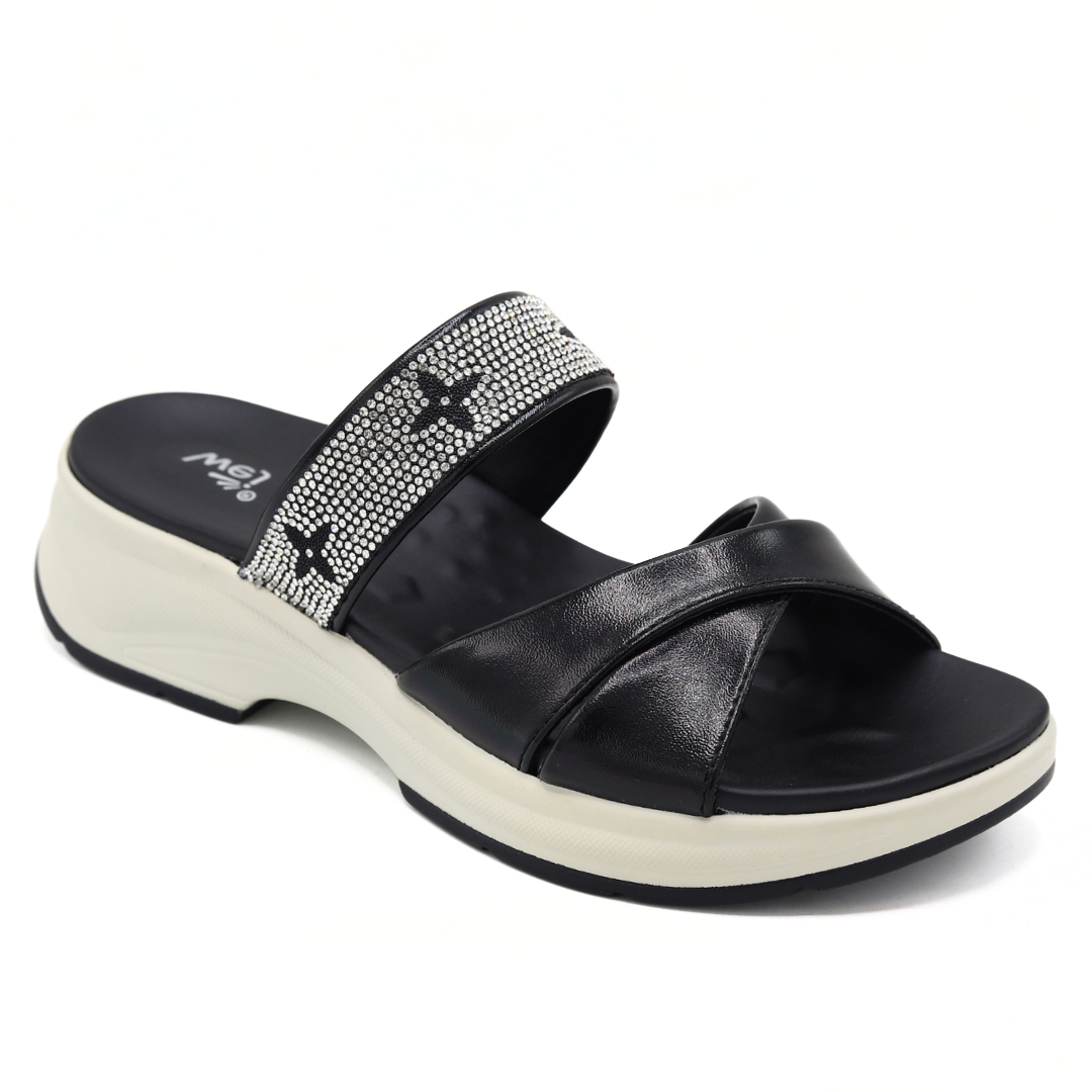 Black Star Embellished Slides for Women - 8003316