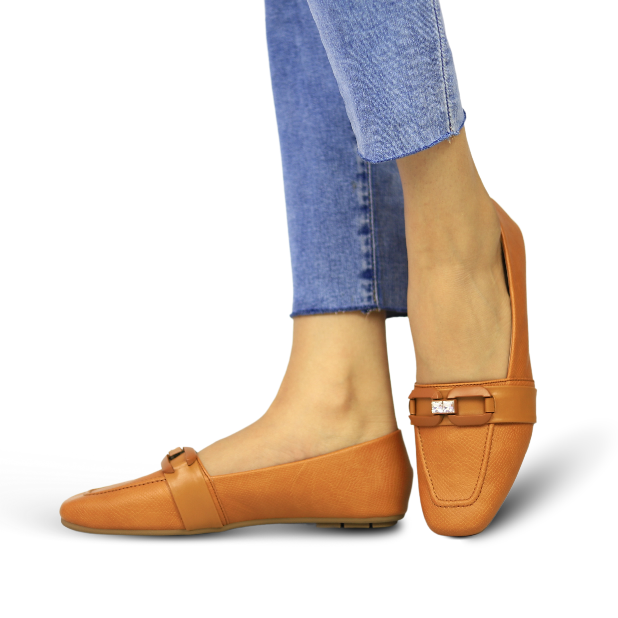 Women Comfort Moccasins- Tan Loafers Pumps / 8006279