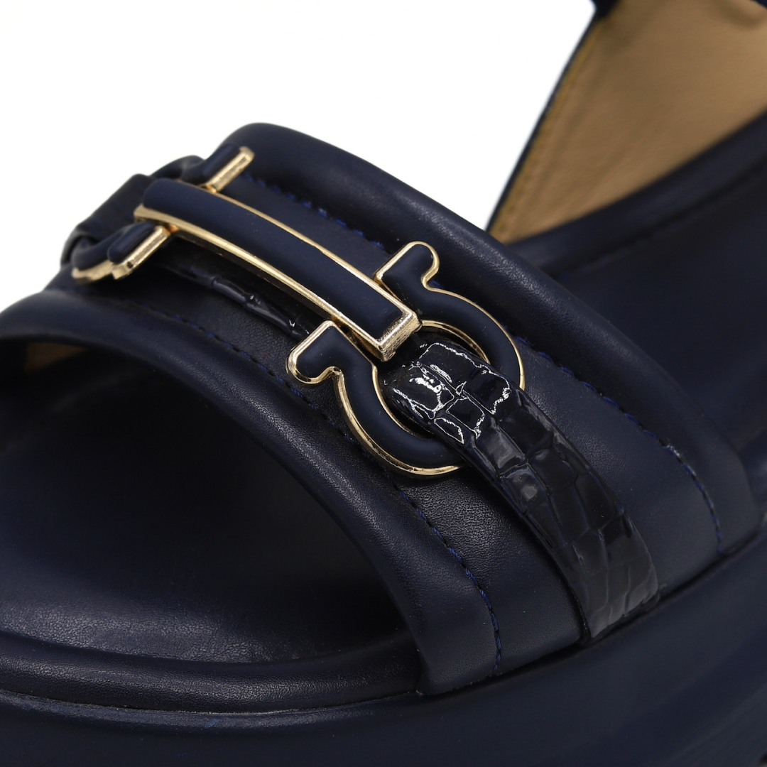 Navy Buckle Strap Platform Sandals - 8002198