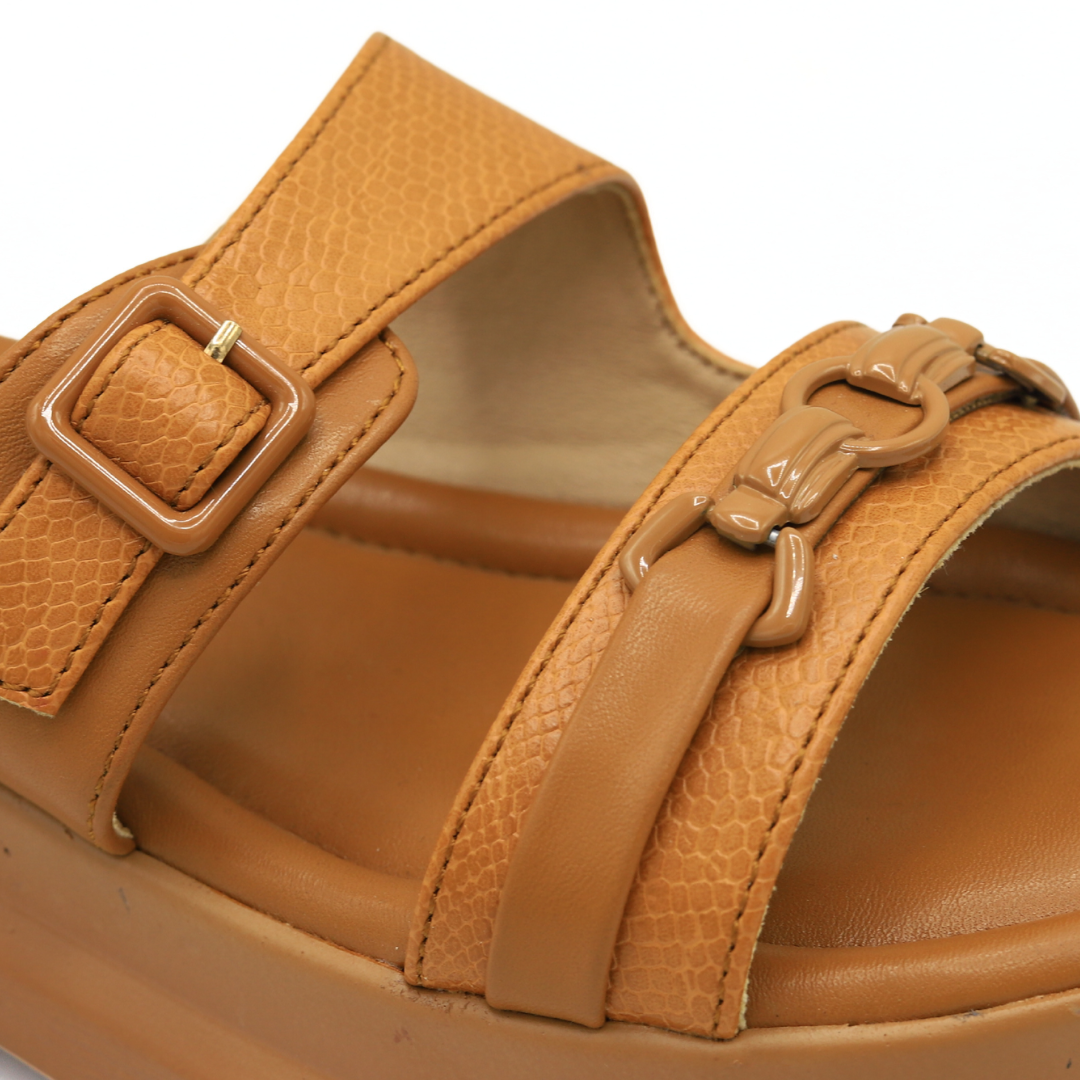 Women Chunky Sole Tan Slide Sandals - 8003301