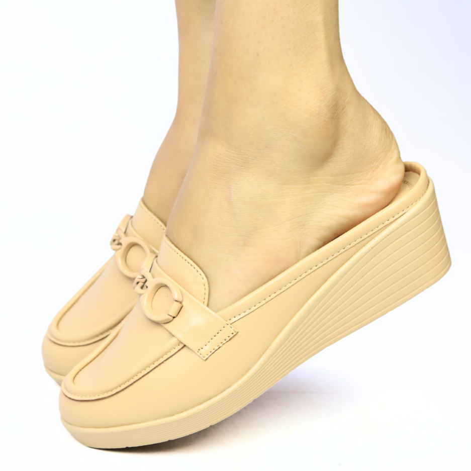 Beige Half Open Wedges Shoes - 8007197