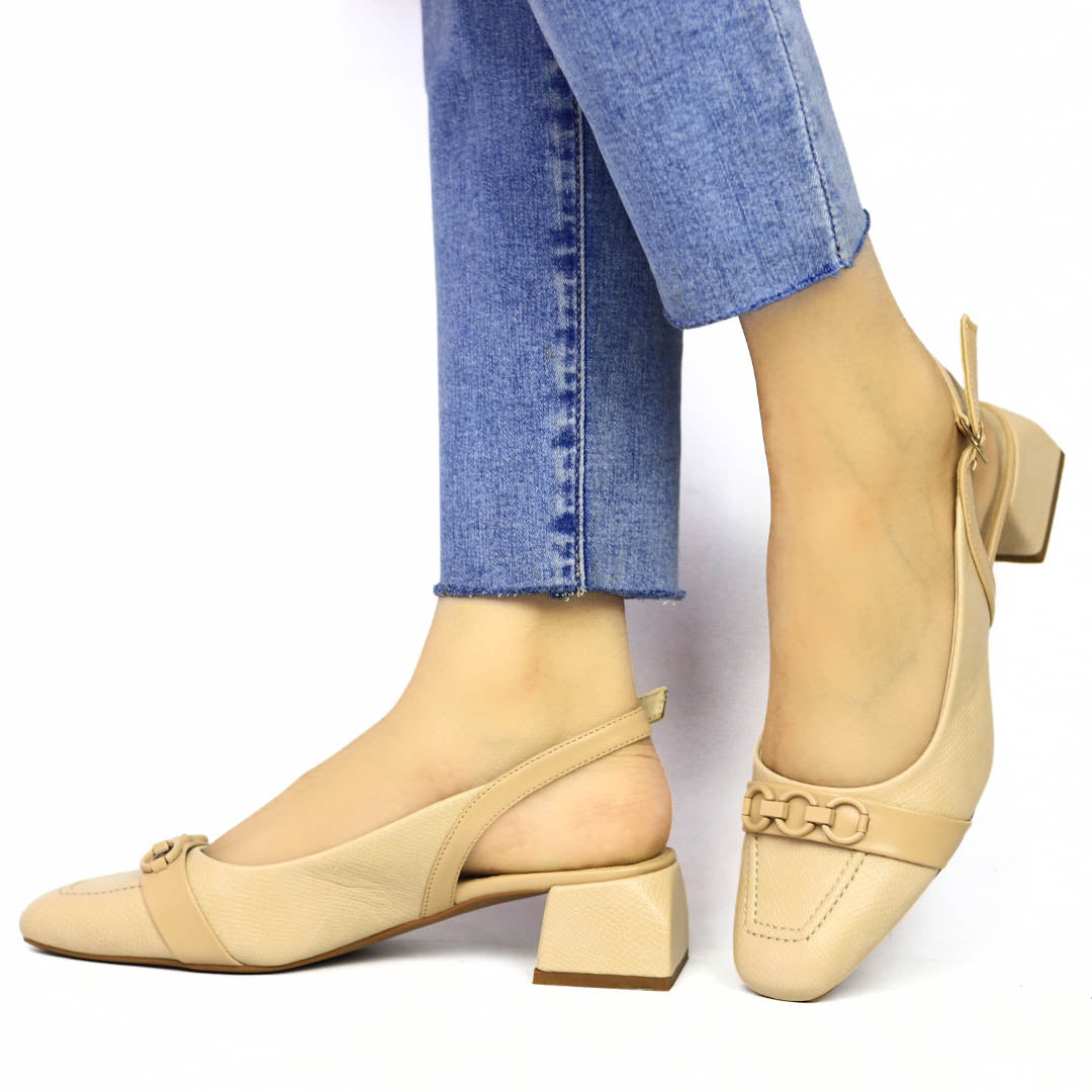 Beige SlingBack Block Heels-810293