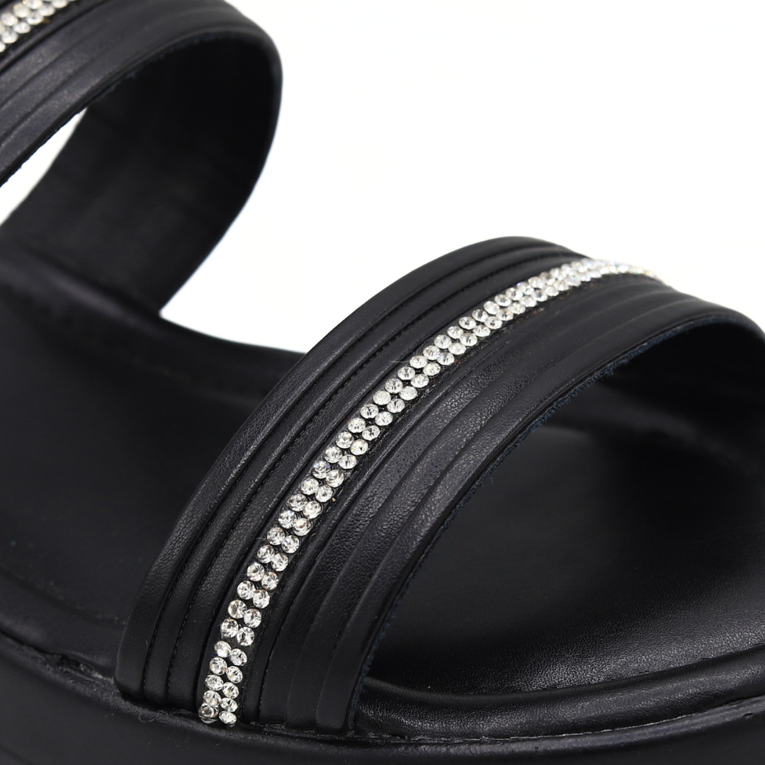 Black Rhinestone Chunky Sole Sandals - 8003304