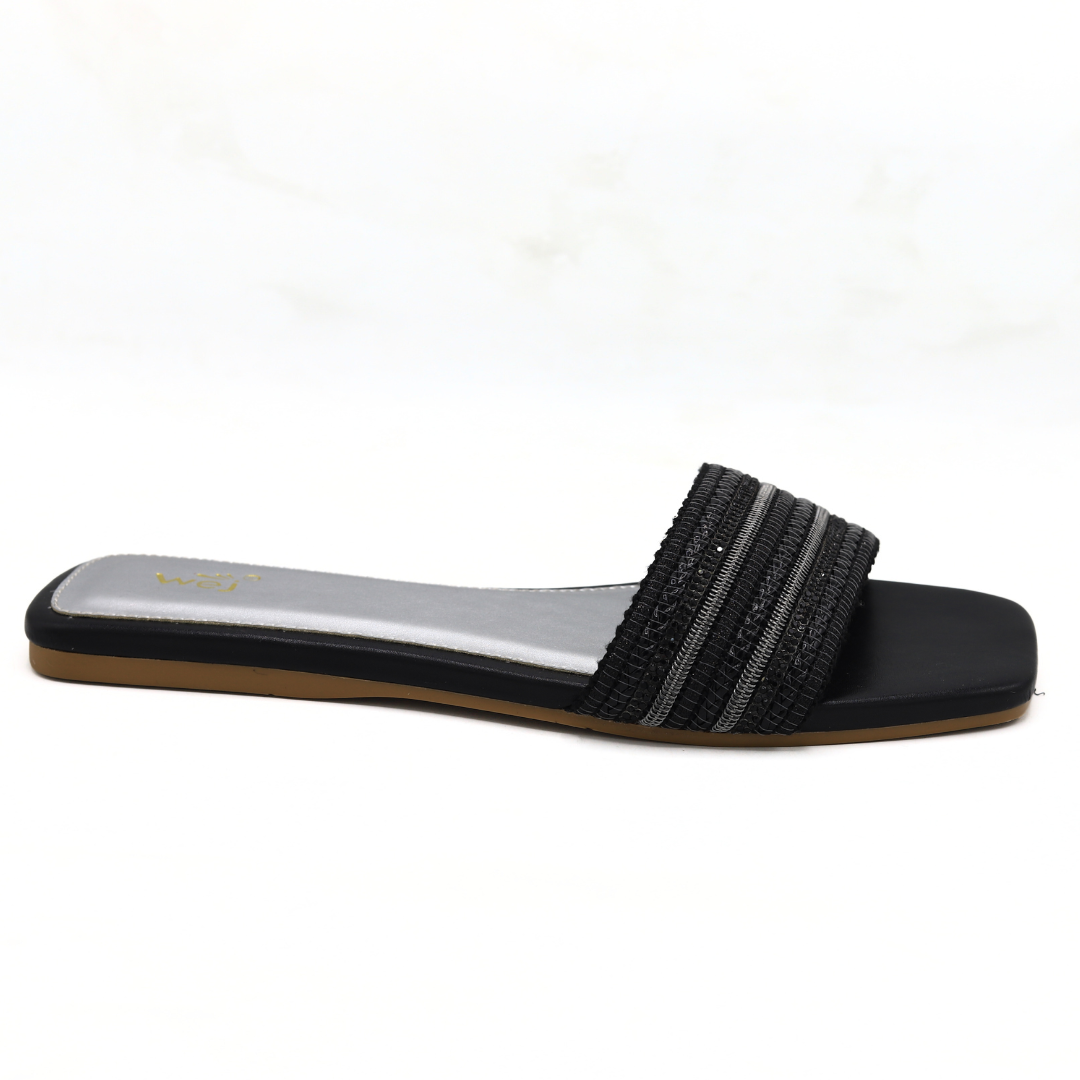 Black Stylish Formal Flat Slipper- 8003424