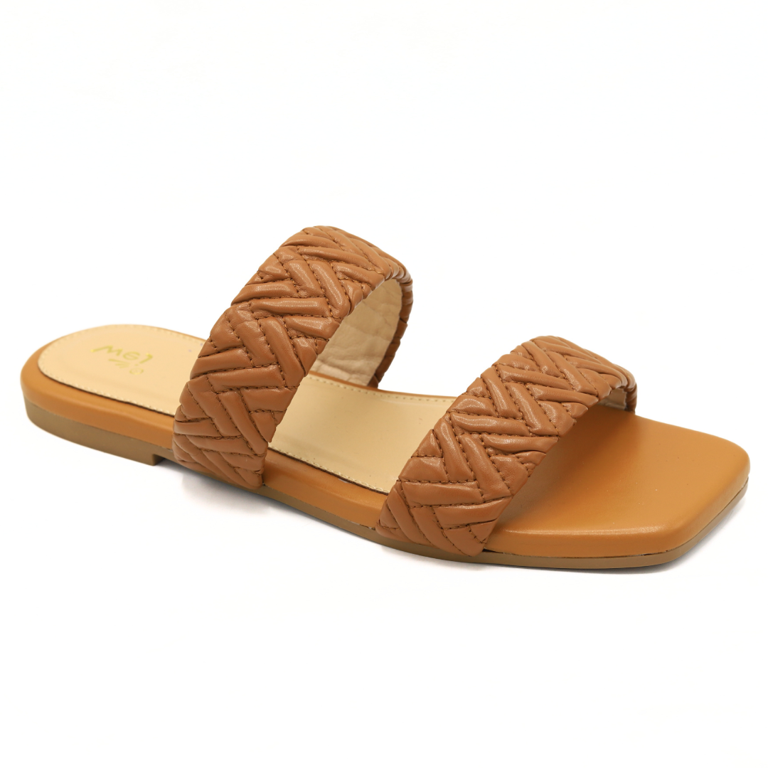 Tan Braided Double-Strap Flat Slipper - 8003409