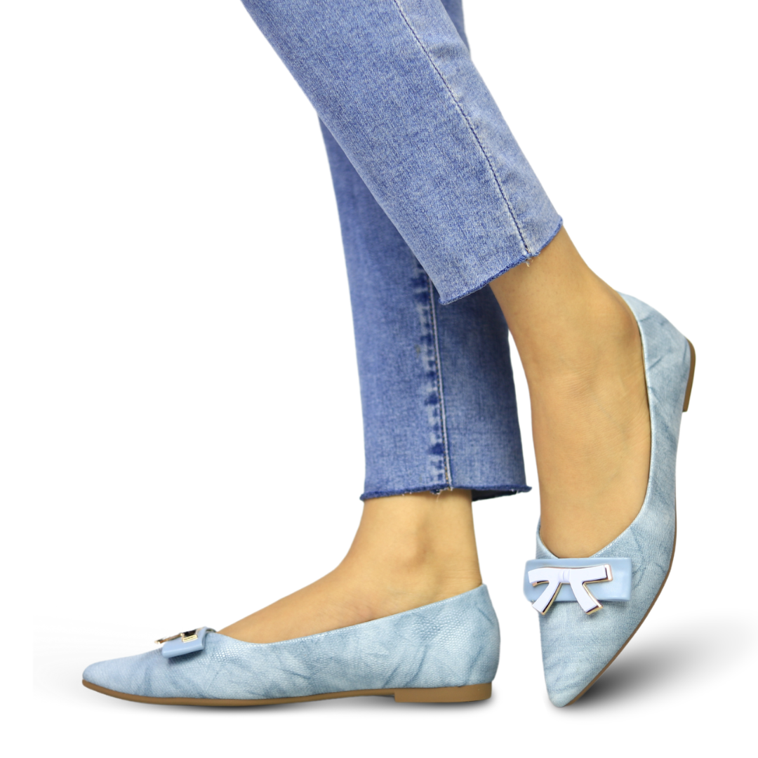 Sky Blue Bow Flat Shoes / 8006200