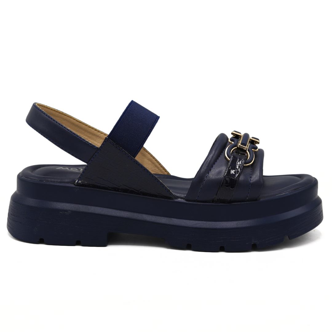 Navy Buckle Strap Platform Sandals - 8002198