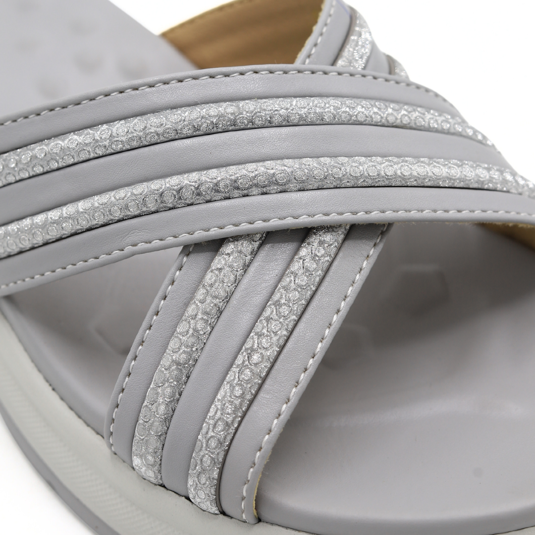 Grey Cross Band Wedge Sandals- 8003315