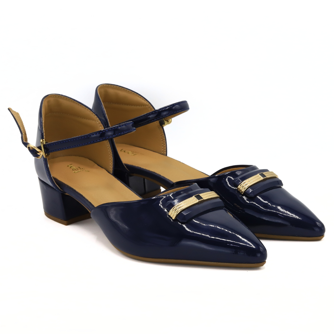 Navy Pointed Toe Block Heels - 8102102