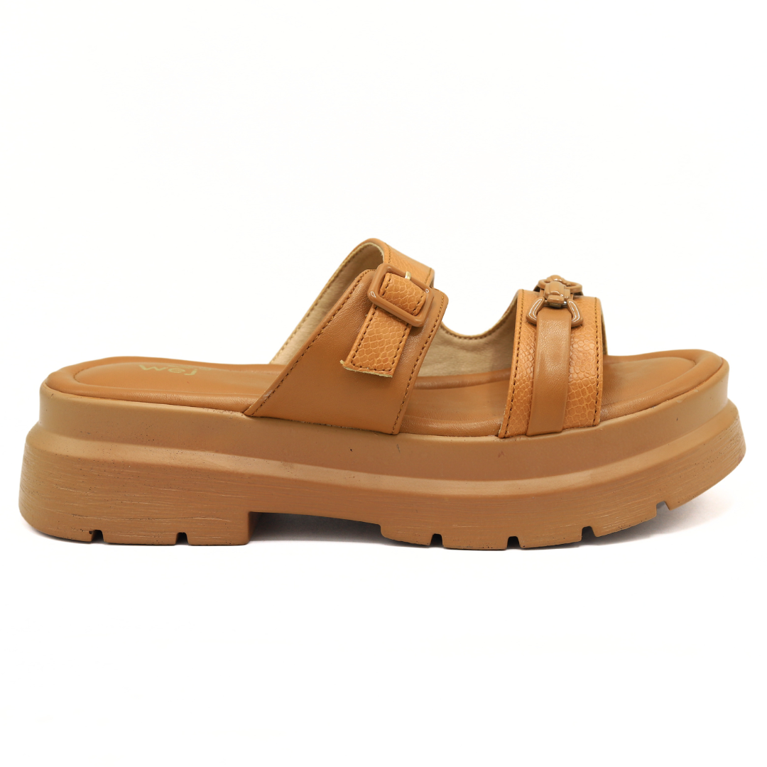 Women Chunky Sole Tan Slide Sandals - 8003301