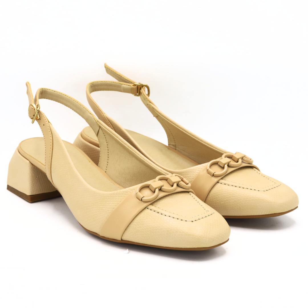 Beige SlingBack Block Heels-810293