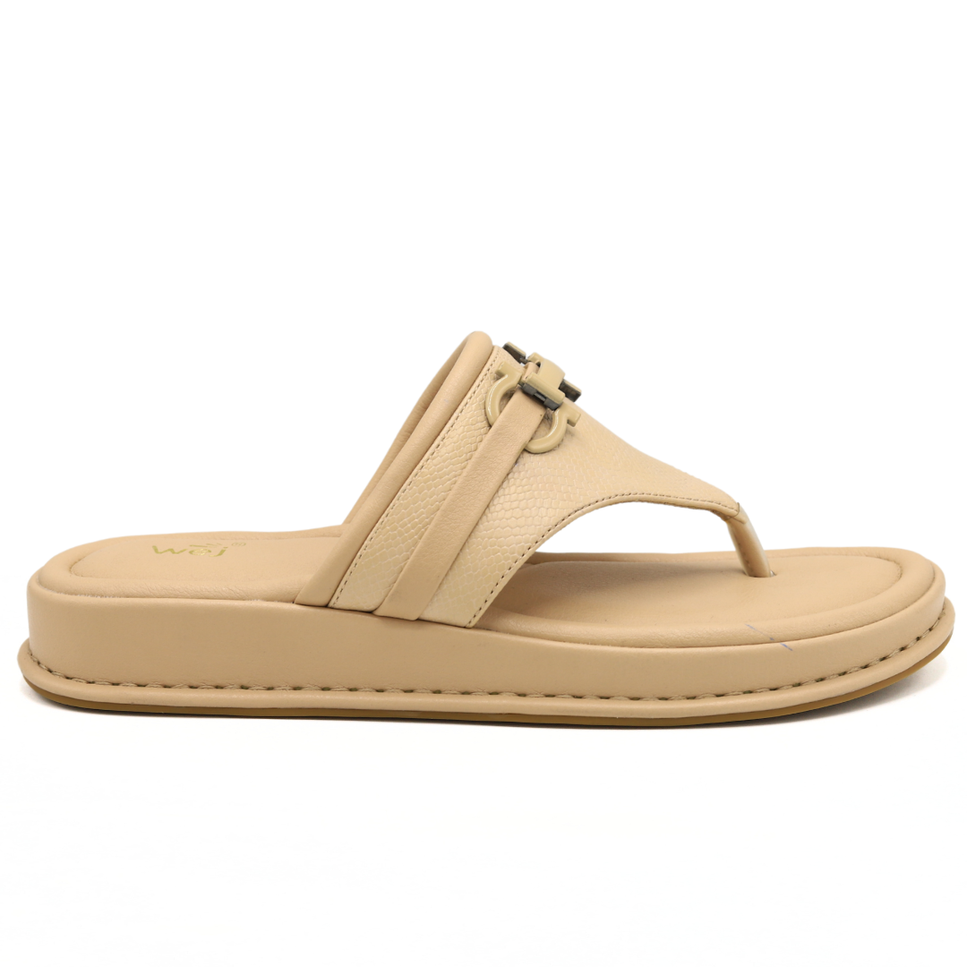 Beige Casual Leather Flip-Flops - 800177