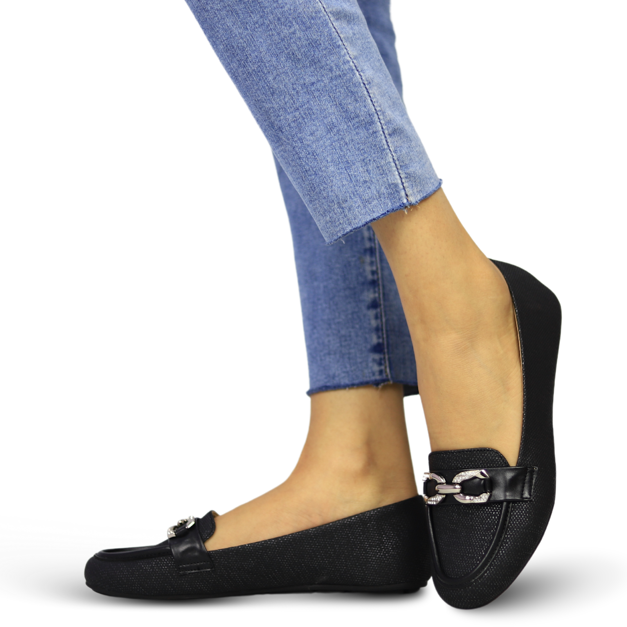 Women Flat Shoes- Black Moccasins / 8004280