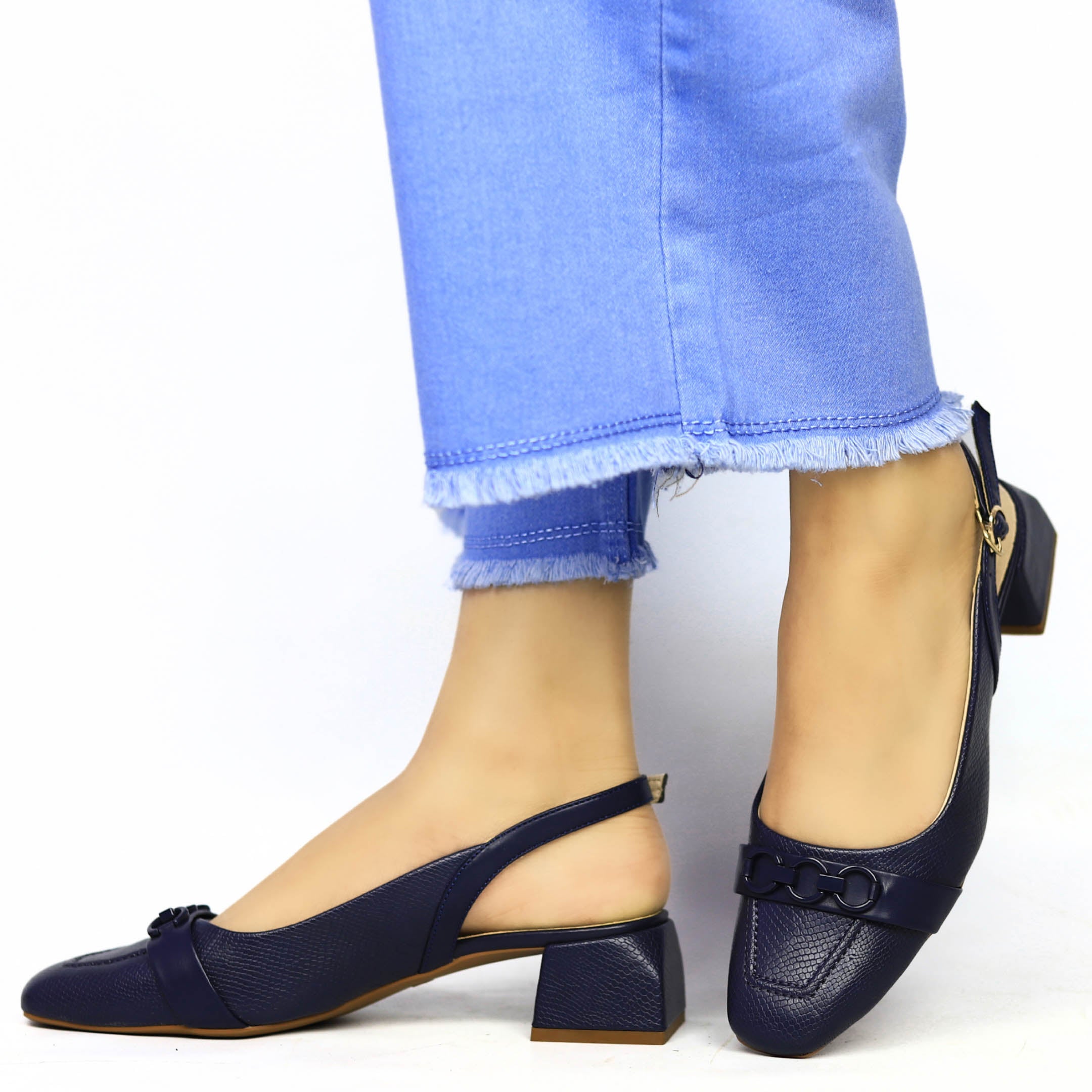 Navy Slingback Block Heels - 810293