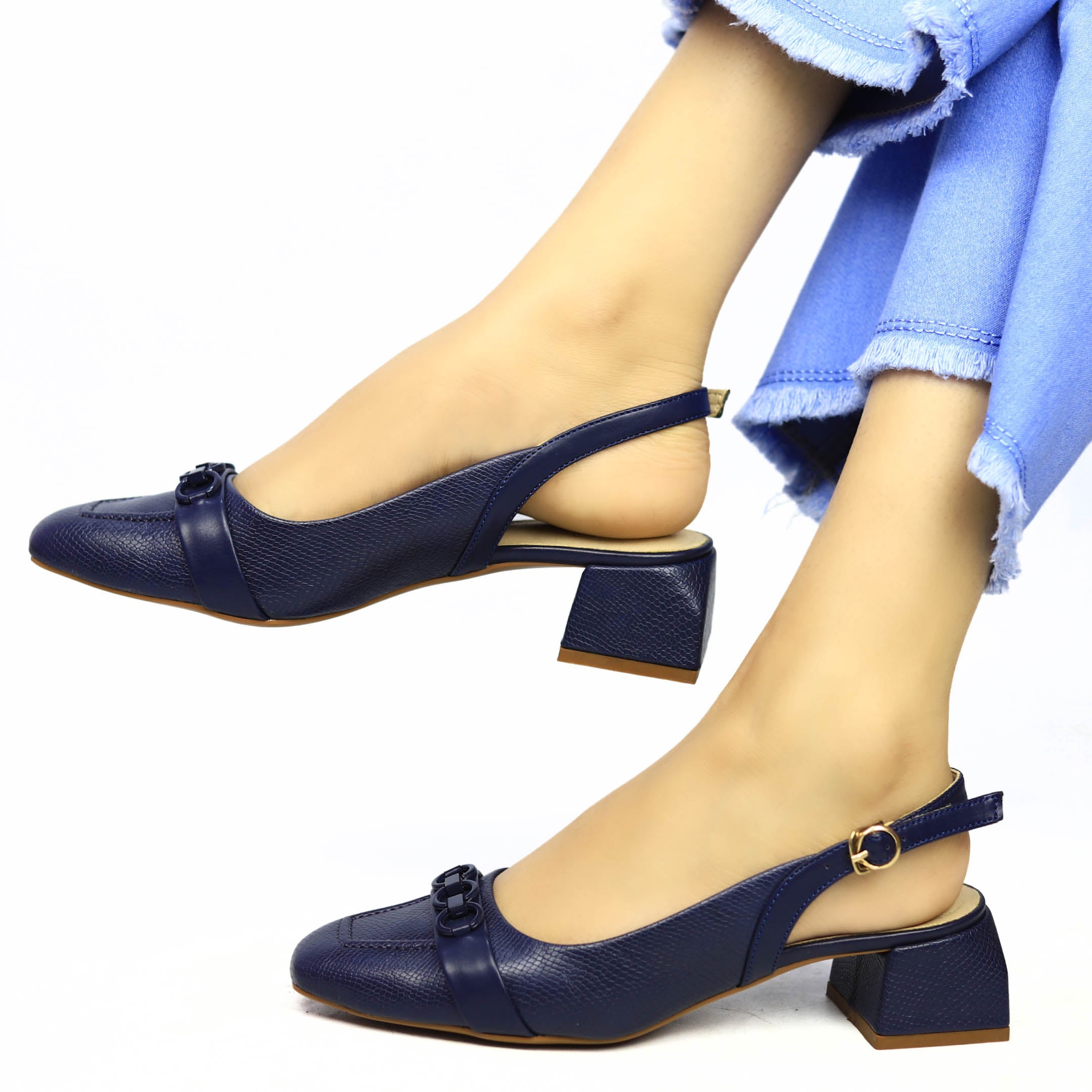 Navy Slingback Block Heels - 810293