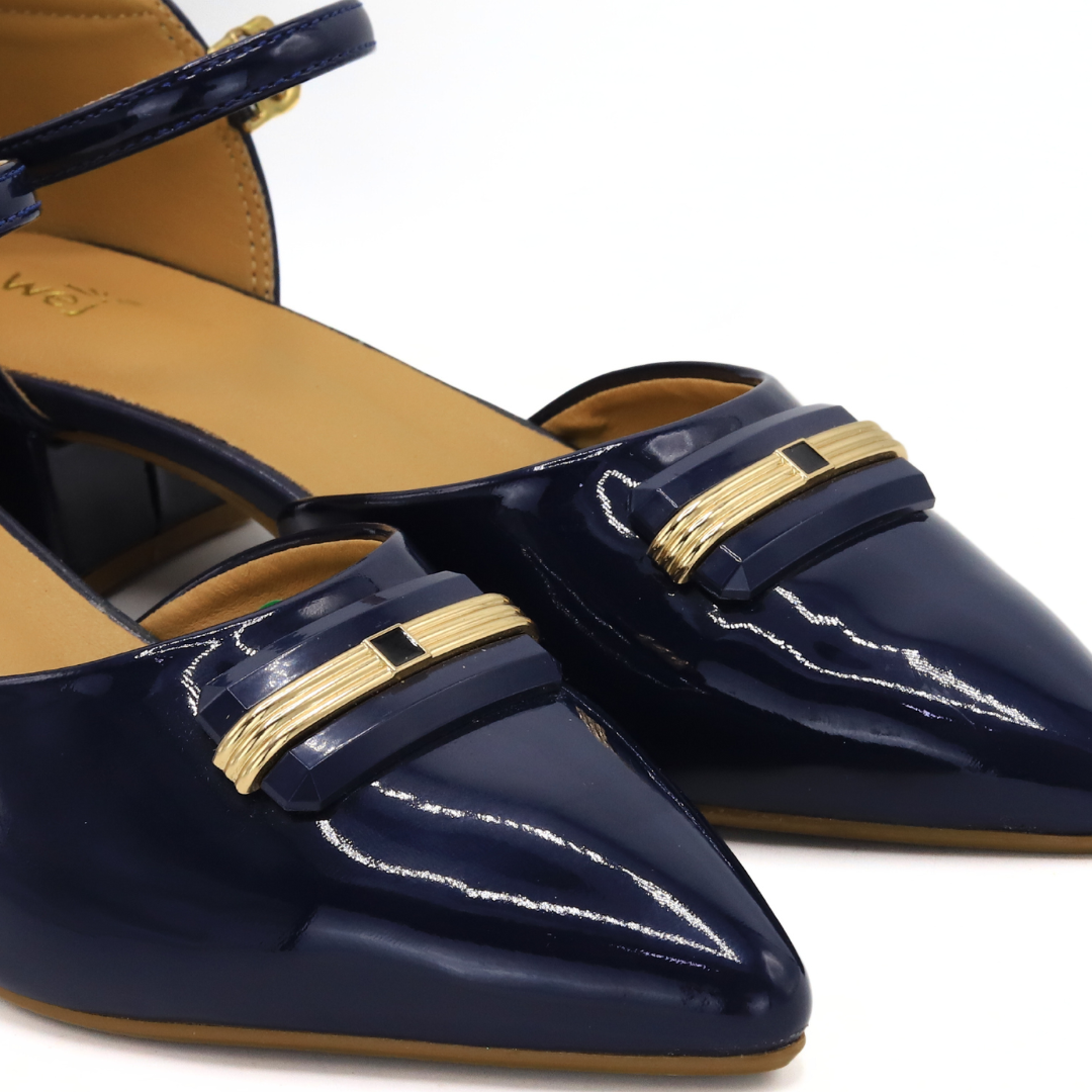 Navy Pointed Toe Block Heels - 8102102