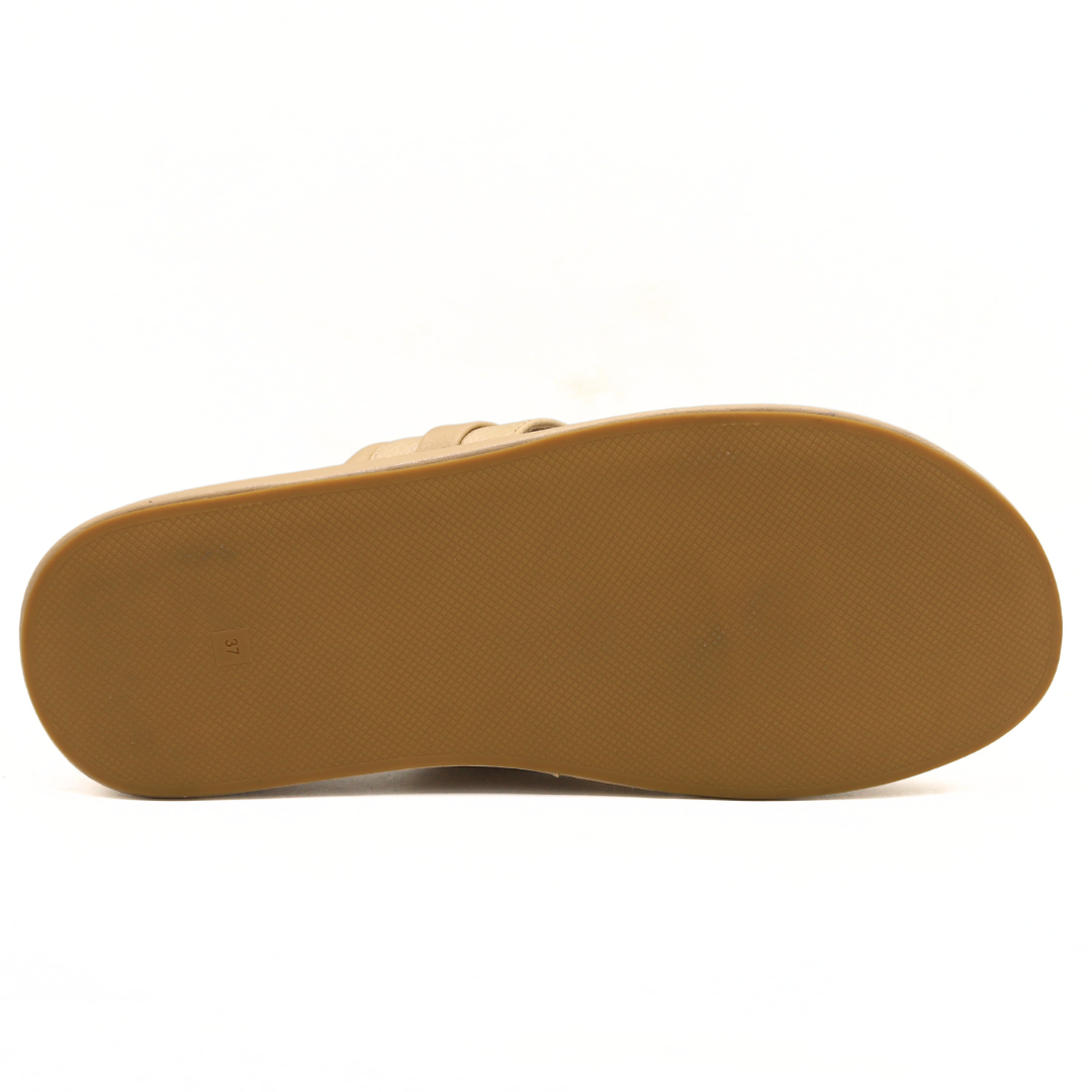 Beige Casual Leather Flip-Flops - 800177