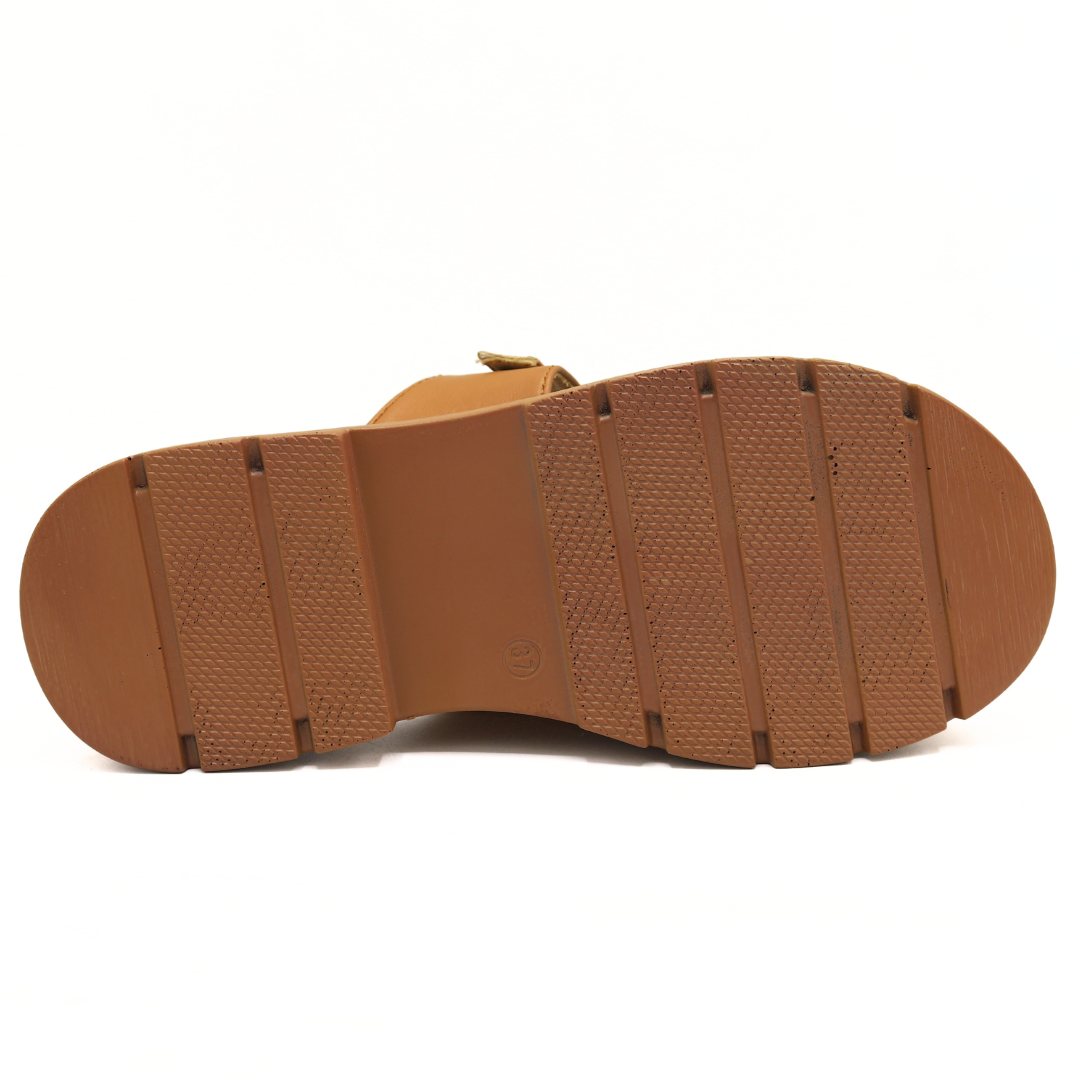 Women Chunky Sole Tan Slide Sandals - 8003301