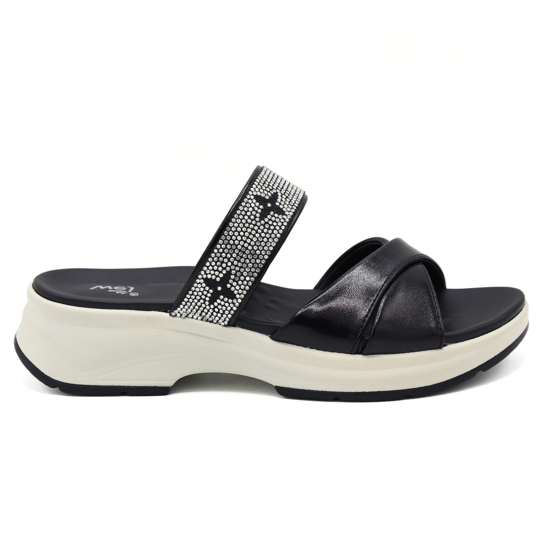 Black Star Embellished Slides for Women - 8003316