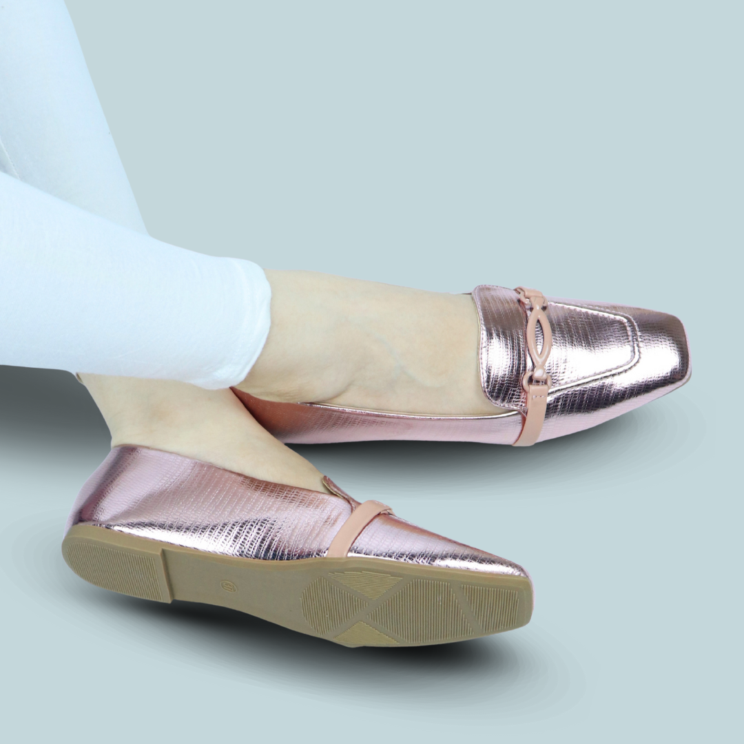 Pink Metallic Loafers-Women Flat Shoes / 8006209