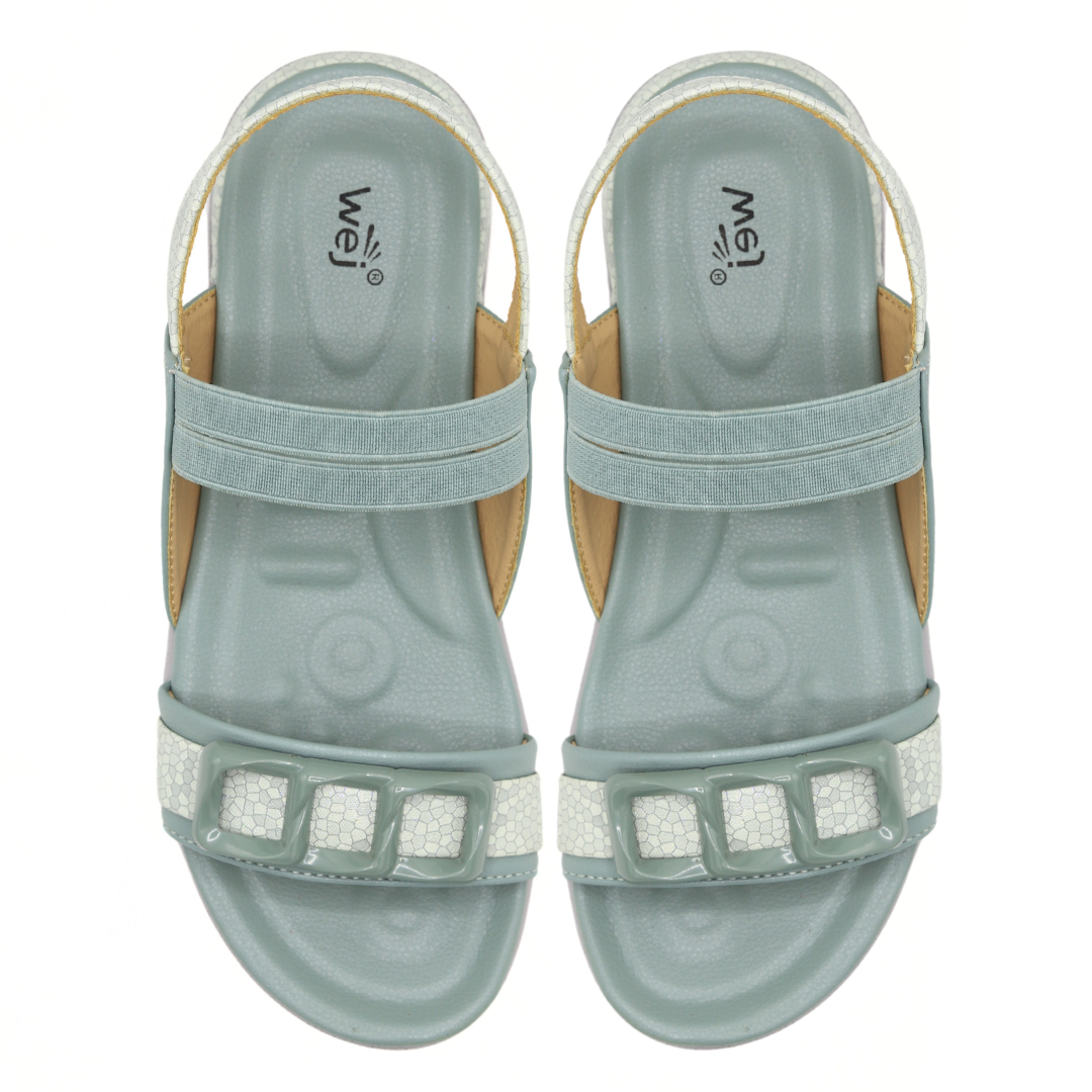 Mint Teal Buckle Strap Comfort Sandals - 8002238