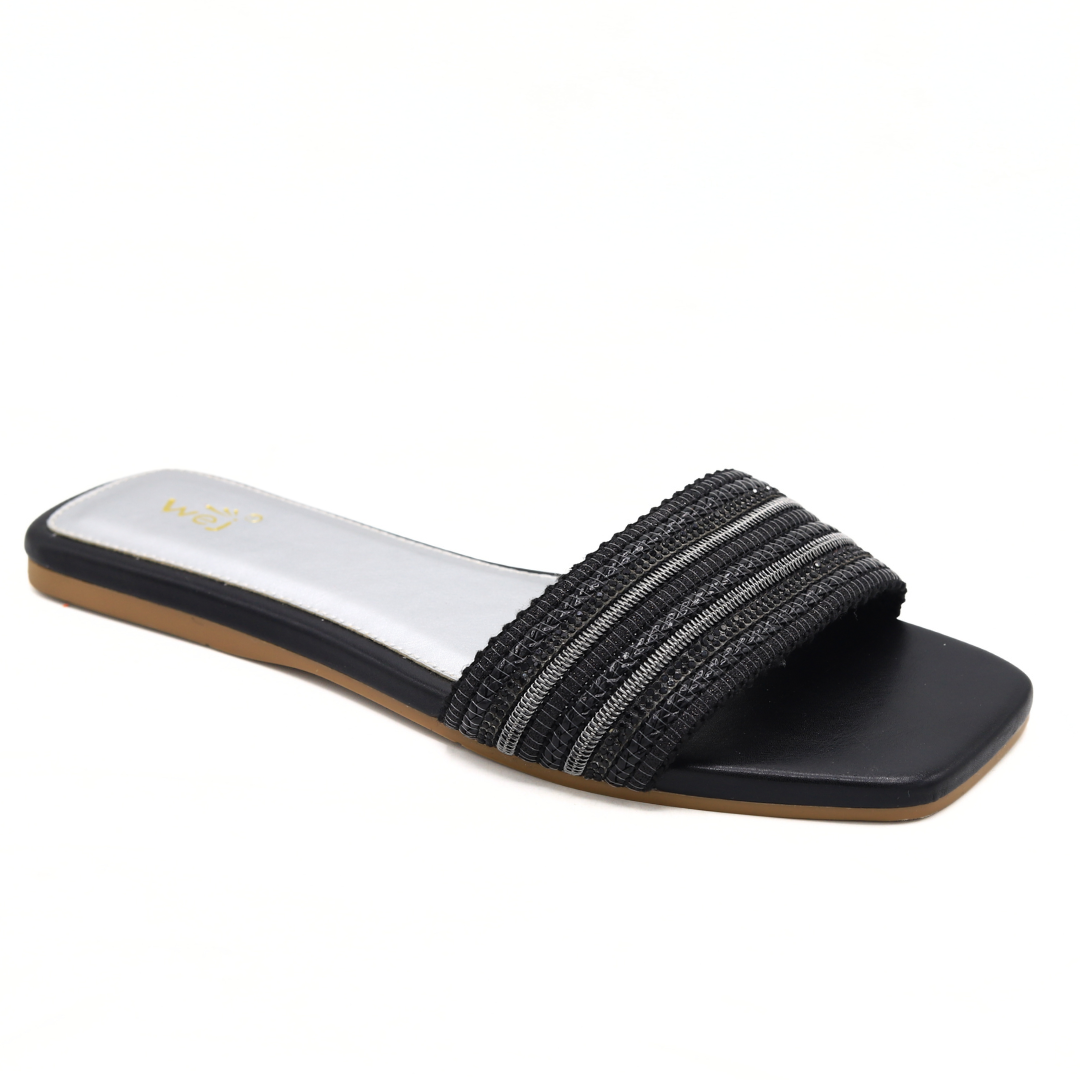 Black Stylish Formal Flat Slipper- 8003424