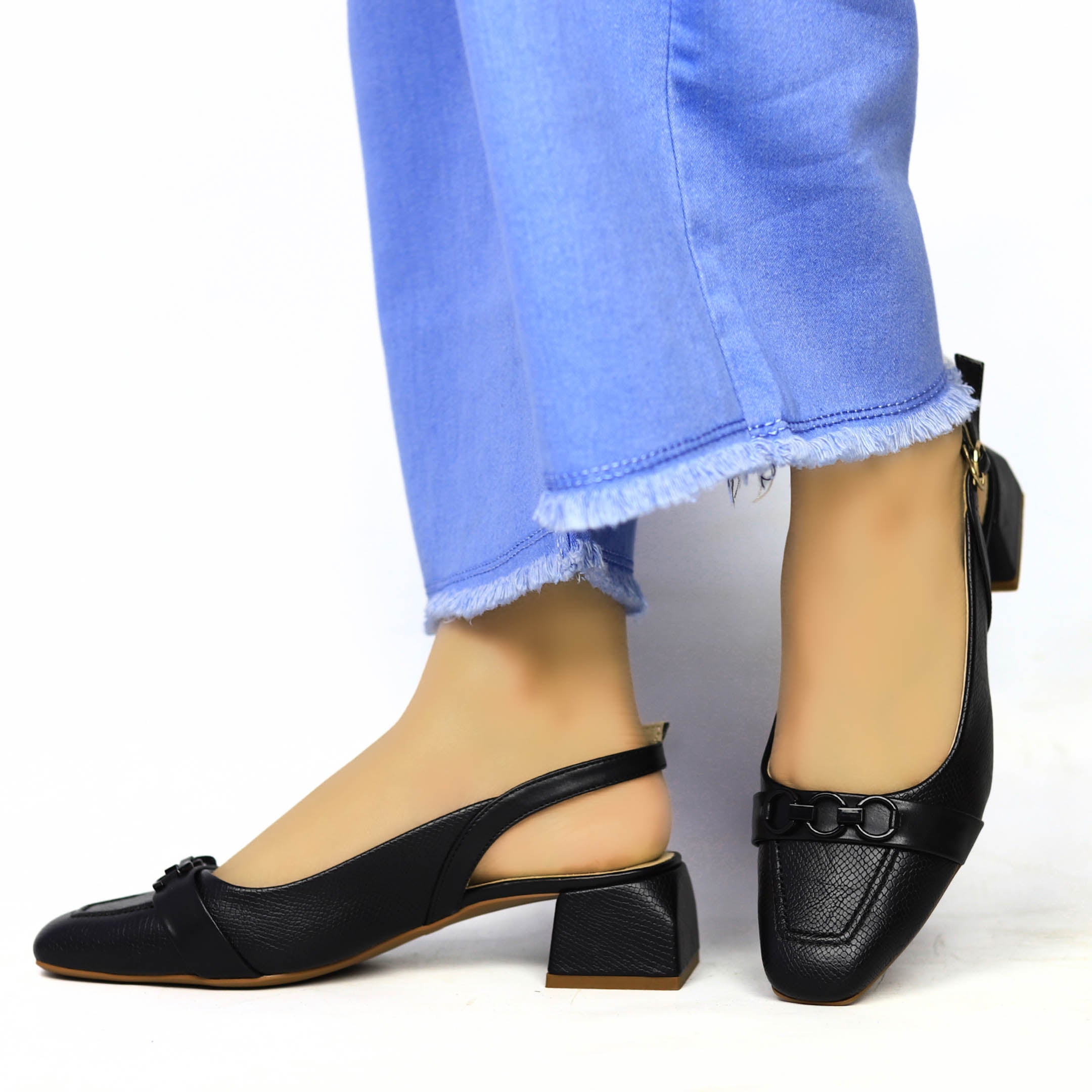 Black Slingback Block Heels - 810293