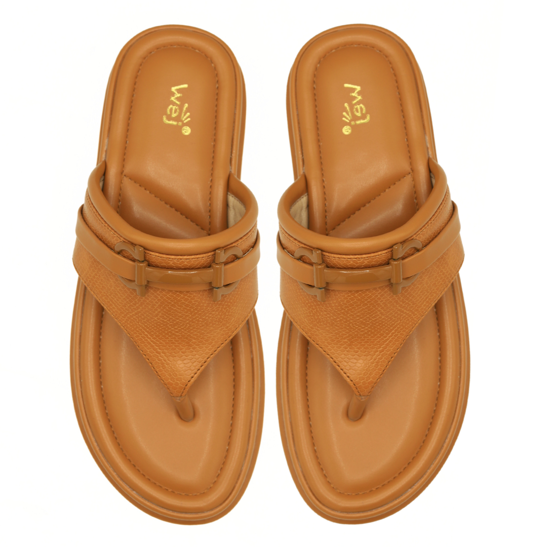 Tan Casual Leather Flip-Flops - 800177