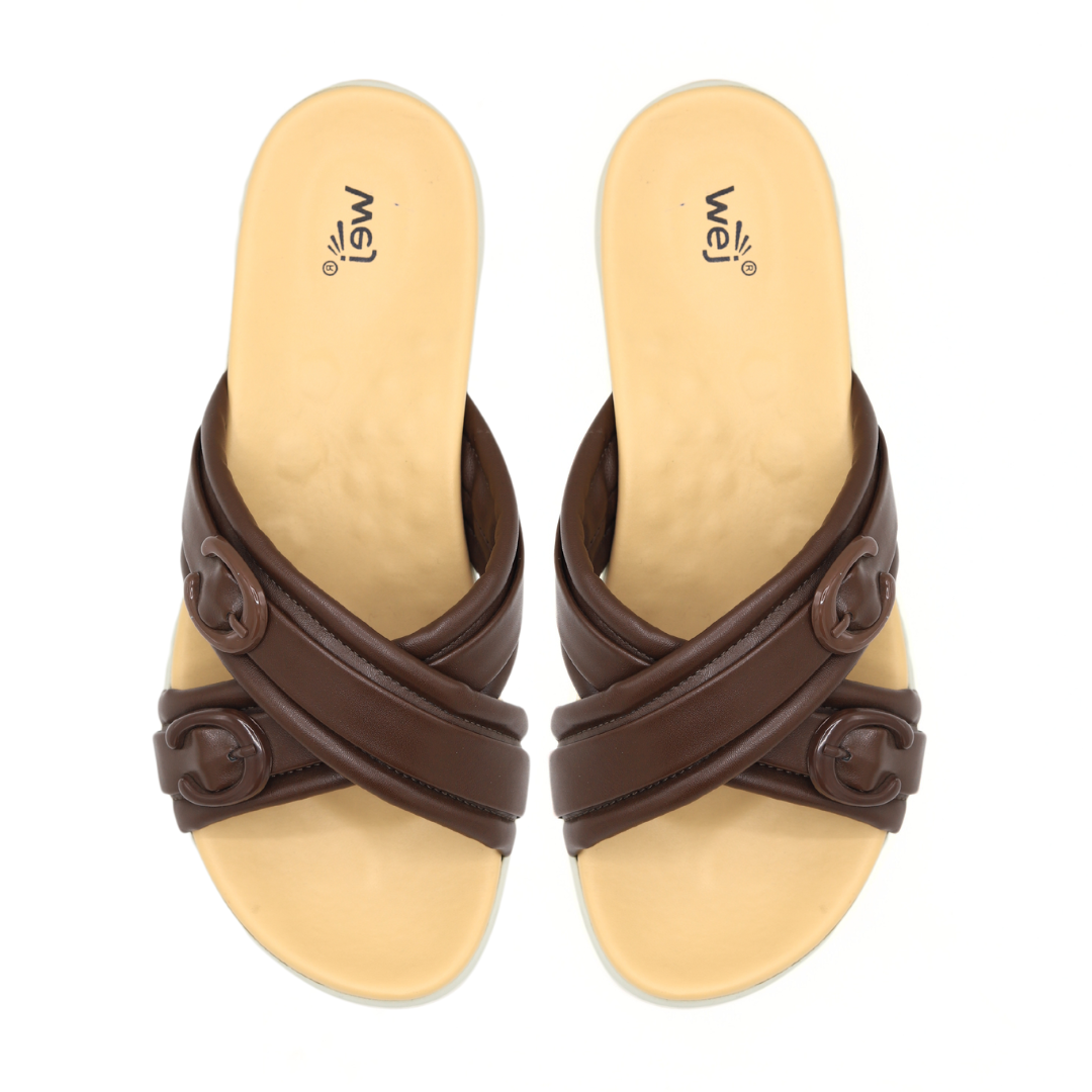 Coffee Crisscross Slippers for Women - 8003186