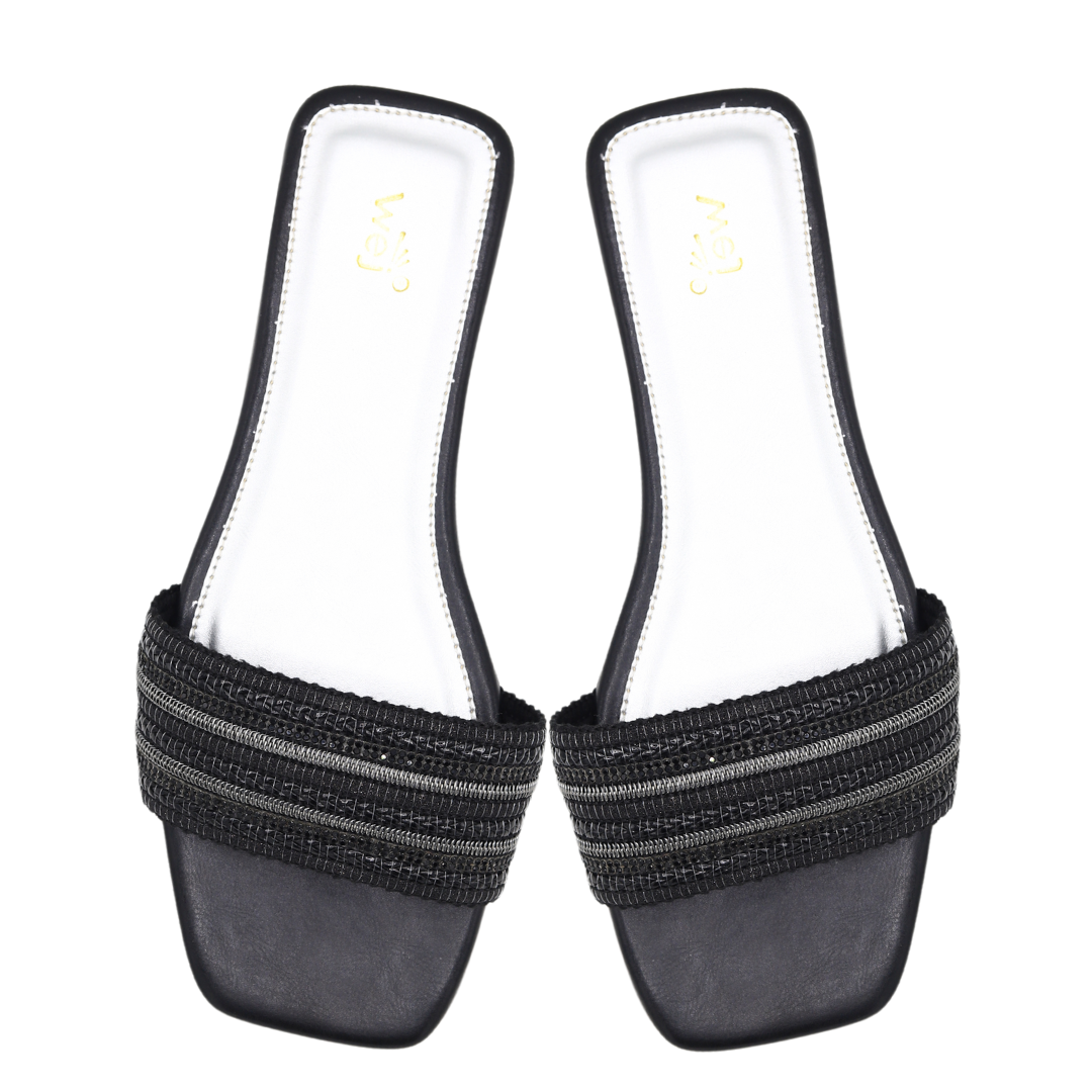 Black Stylish Formal Flat Slipper- 8003424