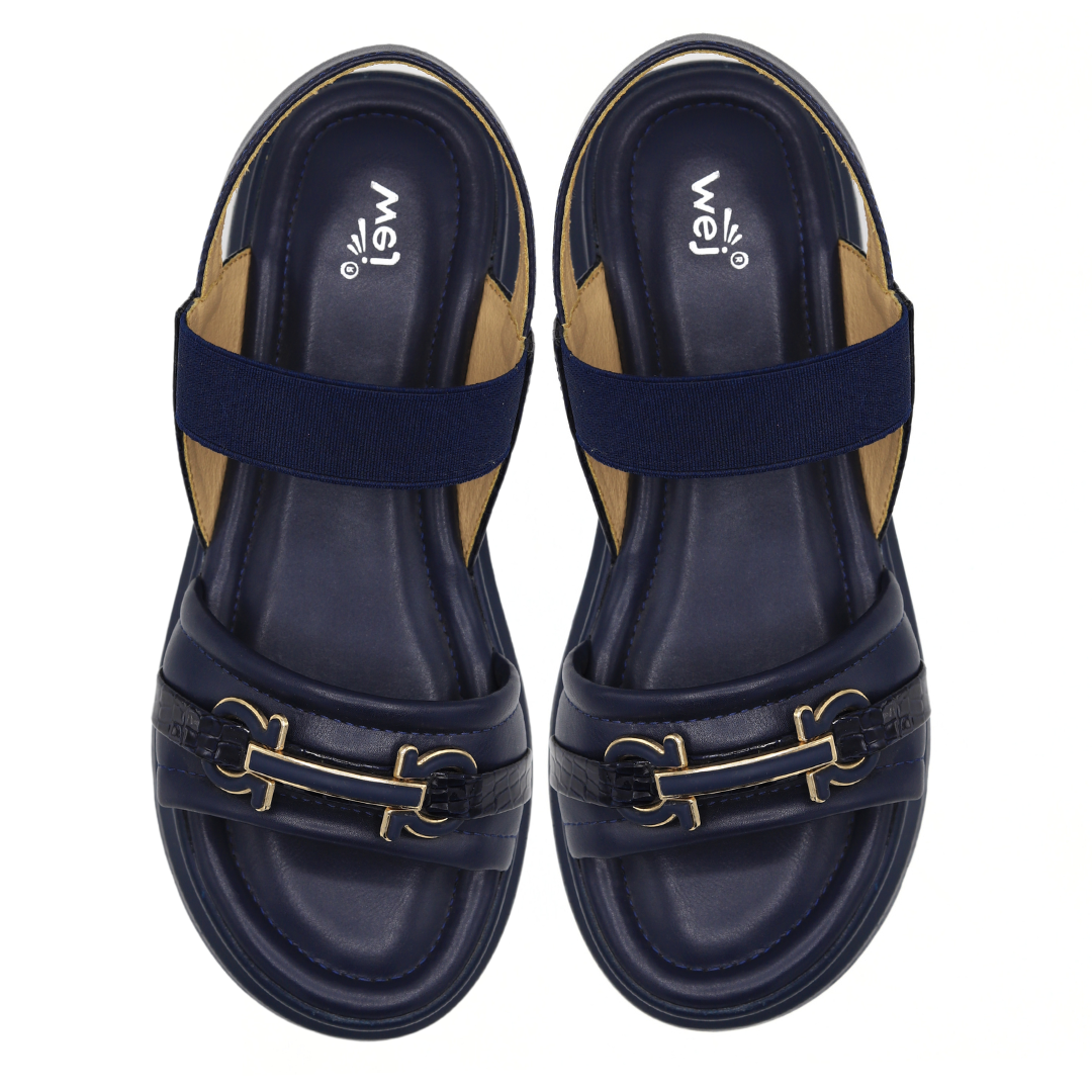 Navy Buckle Strap Platform Sandals - 8002198