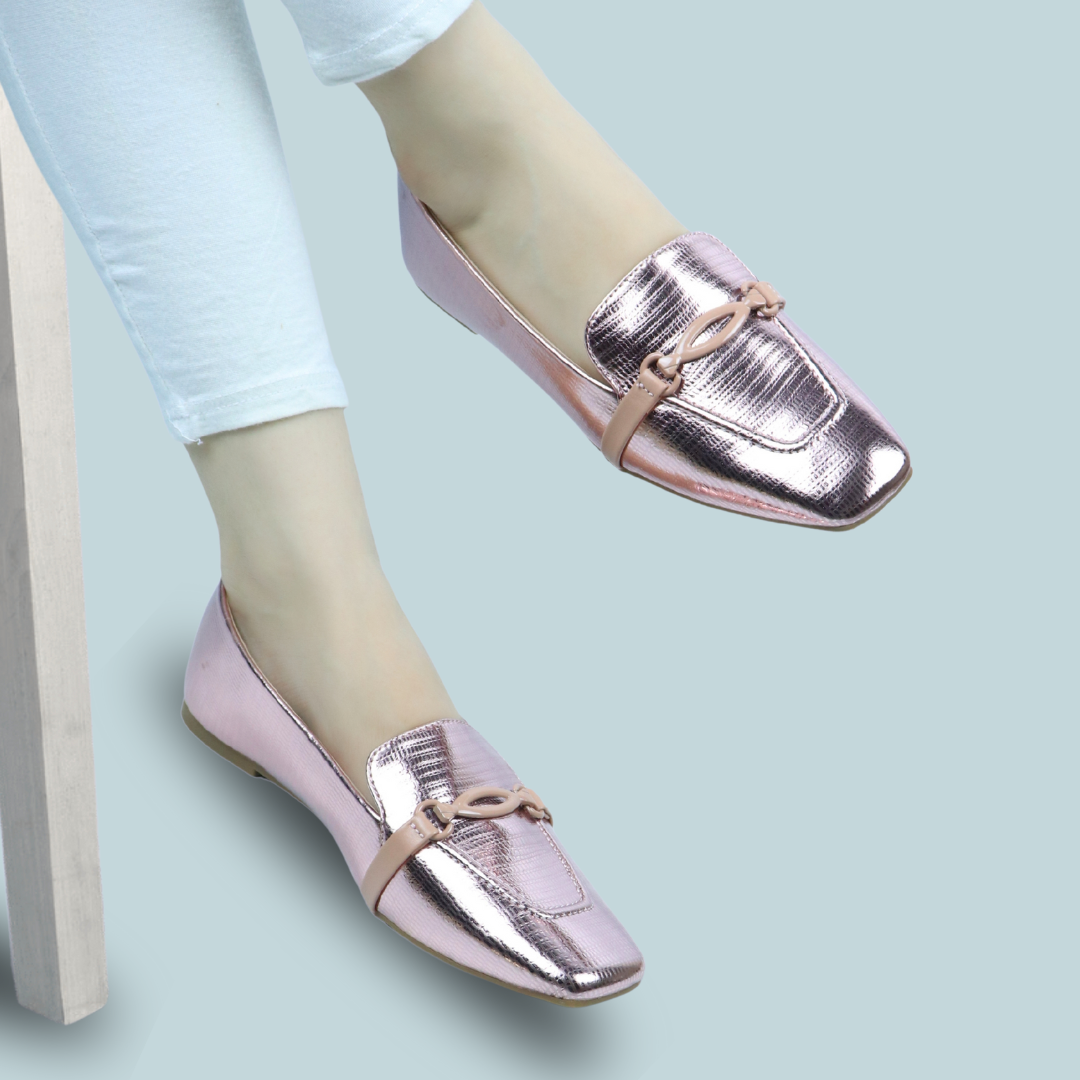 Pink Metallic Loafers-Women Flat Shoes / 8006209