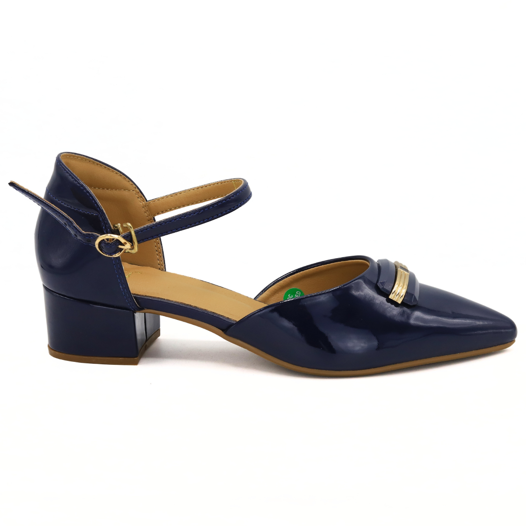 Navy Pointed Toe Block Heels - 8102102