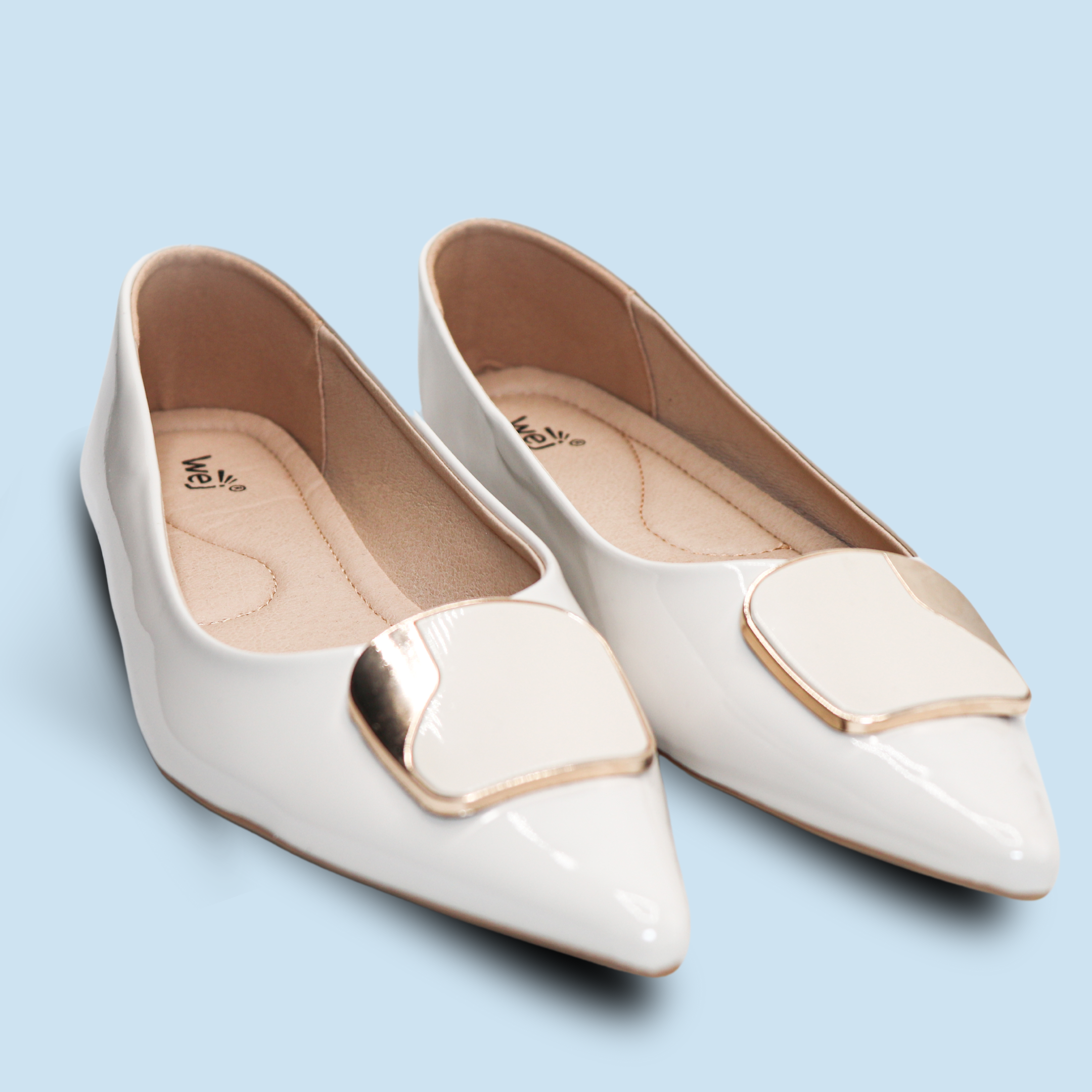 White Stylish Pumps-Women Flat Shoes / 8006189